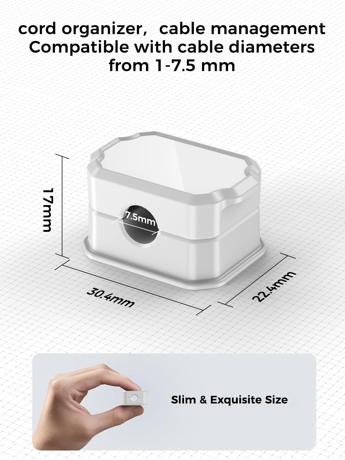 6 Pack Self-Tightening Elastic Cable Clips - White Cable Organizer for Desk, Wall & Nightstand | Home Office & Car Cord Management Solution | Keep Wires Neat for Phones, Laptops & Electronics