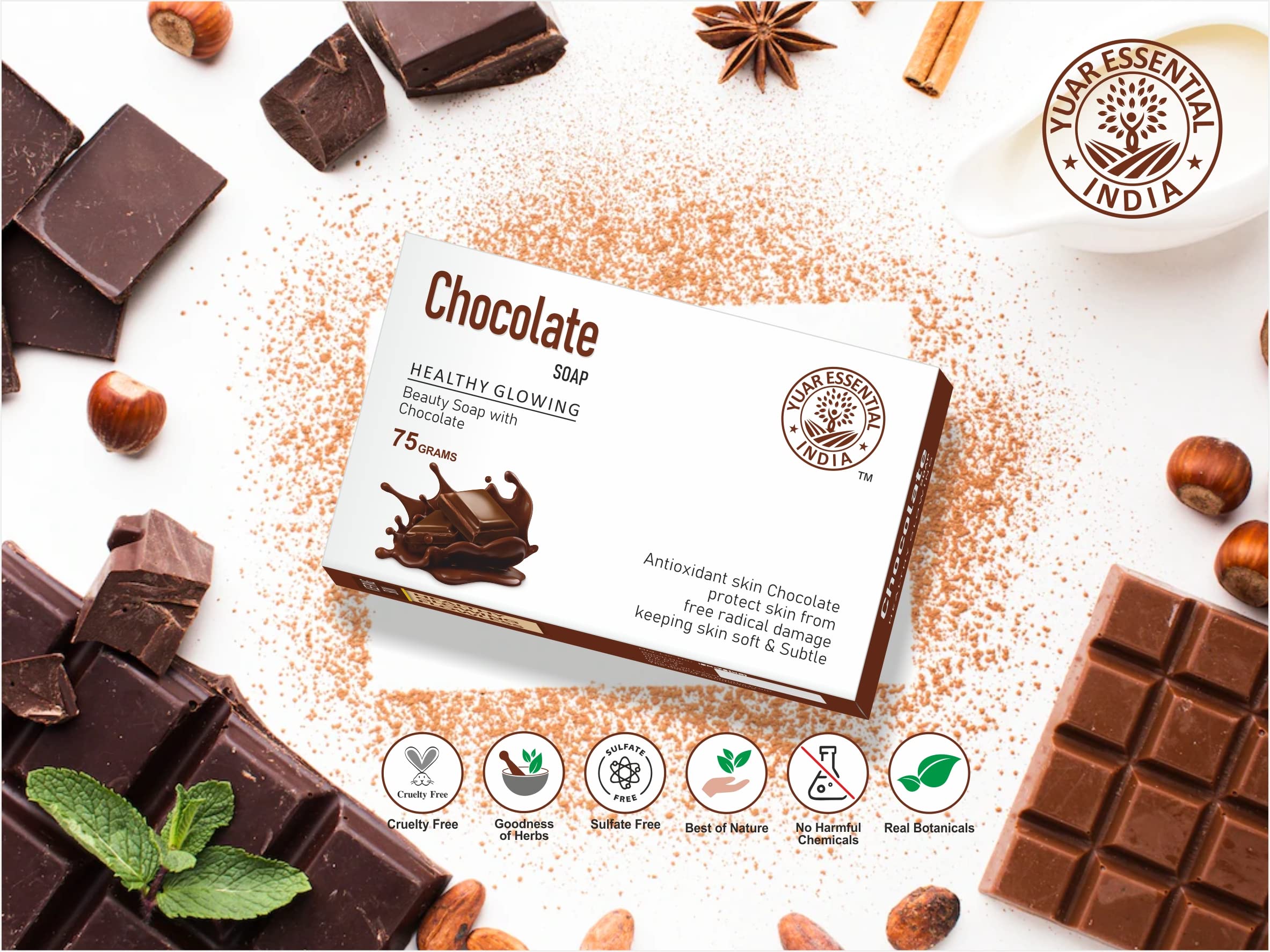 YUAR ESSENTIAL Handmade Chocolate Soap for Men & Women - 2 Pack (2 x 75g) | Natural Skincare for Healthy Glowing Skin | Perfect for Spa Day, Gift Sets & Luxury Bath Time