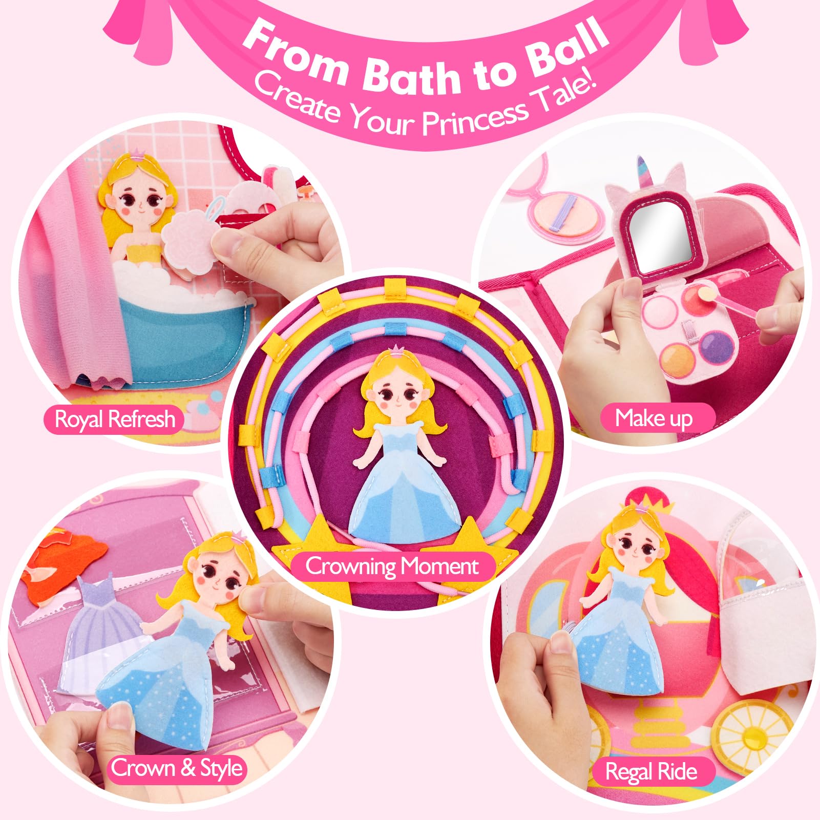 Hahaland Montessori Busy Board for Toddlers Ages 3-5 - Princess Themed Quiet Book & Pretend Play Learning Toy - Perfect Birthday Gift for 3-4 Year Old Girls | Educational Travel Toy for Preschoolers & Sensory Activity for Kids