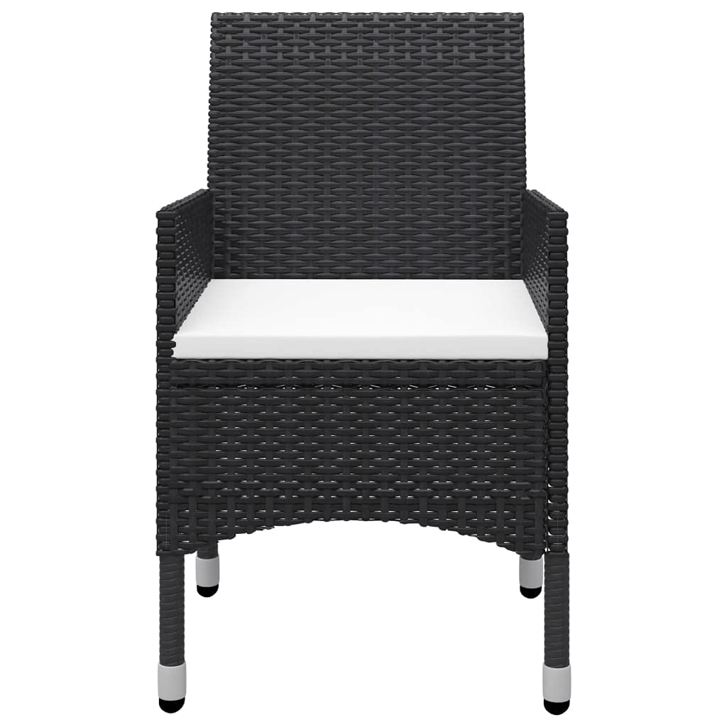 VidaXL 3-Piece Bistro Set Outdoor Patio Furniture - Black Poly Rattan Chairs & Tempered Glass Table - Perfect for Balcony, Terrace, Backyard Dining & Relaxation