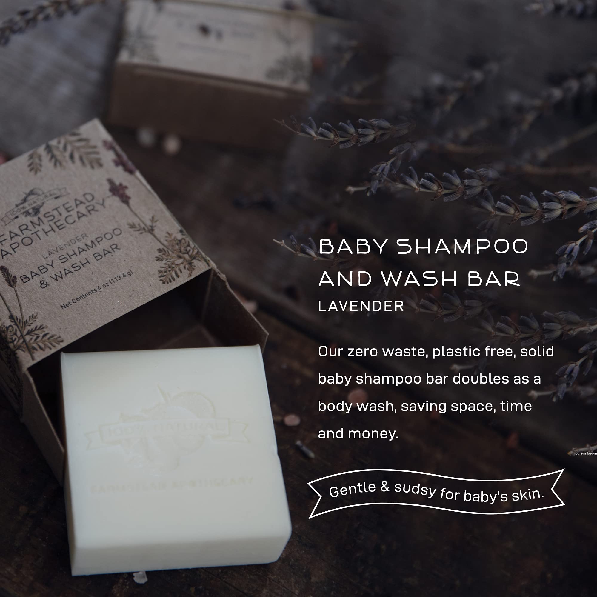 Organic Baby Shampoo & Wash Bar by Farmstead Apothecary - 4.5 oz Gentle Cleansing for Newborns & Sensitive Skin - Perfect for Bath Time, Travel & Eco-Friendly Parenting