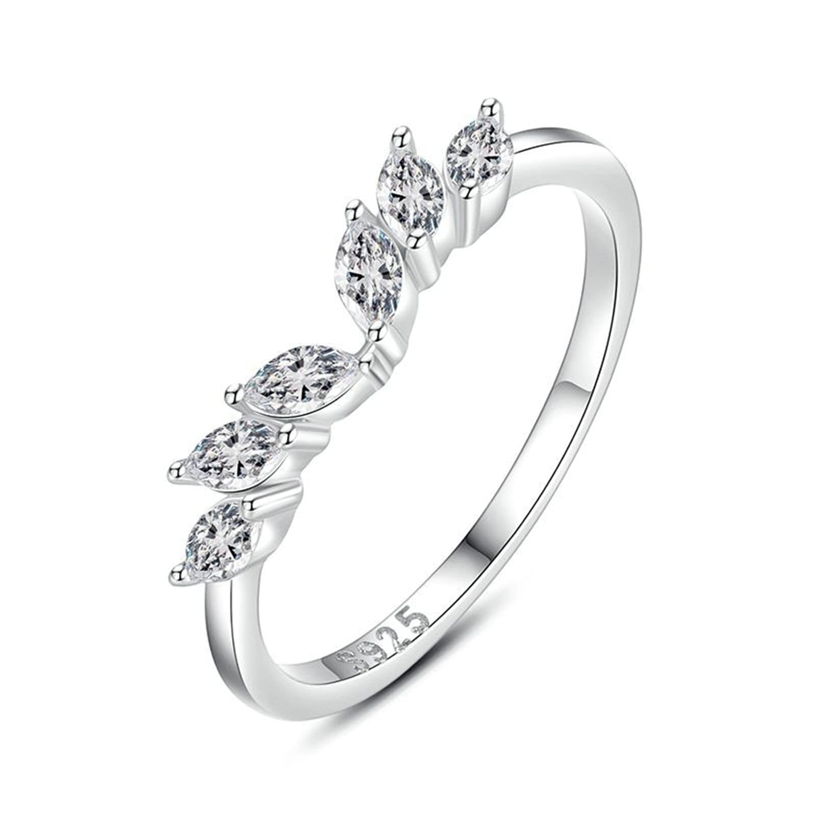 Gualiy Sterling Silver Band Rings for Women - Elegant Wedding & Engagement Rings with Leaf Design Cubic Zirconia (Size 5-9) | Perfect for Anniversaries, Proposals & Everyday Wear