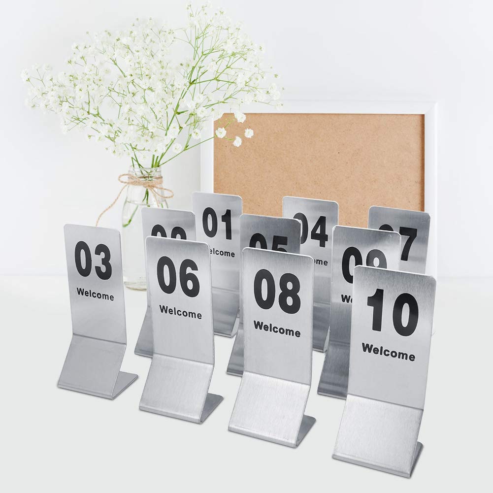HERCHR Double-Sided Stainless Steel Table Numbers 1-10 | Stackable Metal Number Stands for Restaurants, Cafes, Bars & Weddings | Perfect for Table Marking, Event Seating & Venue Organization
