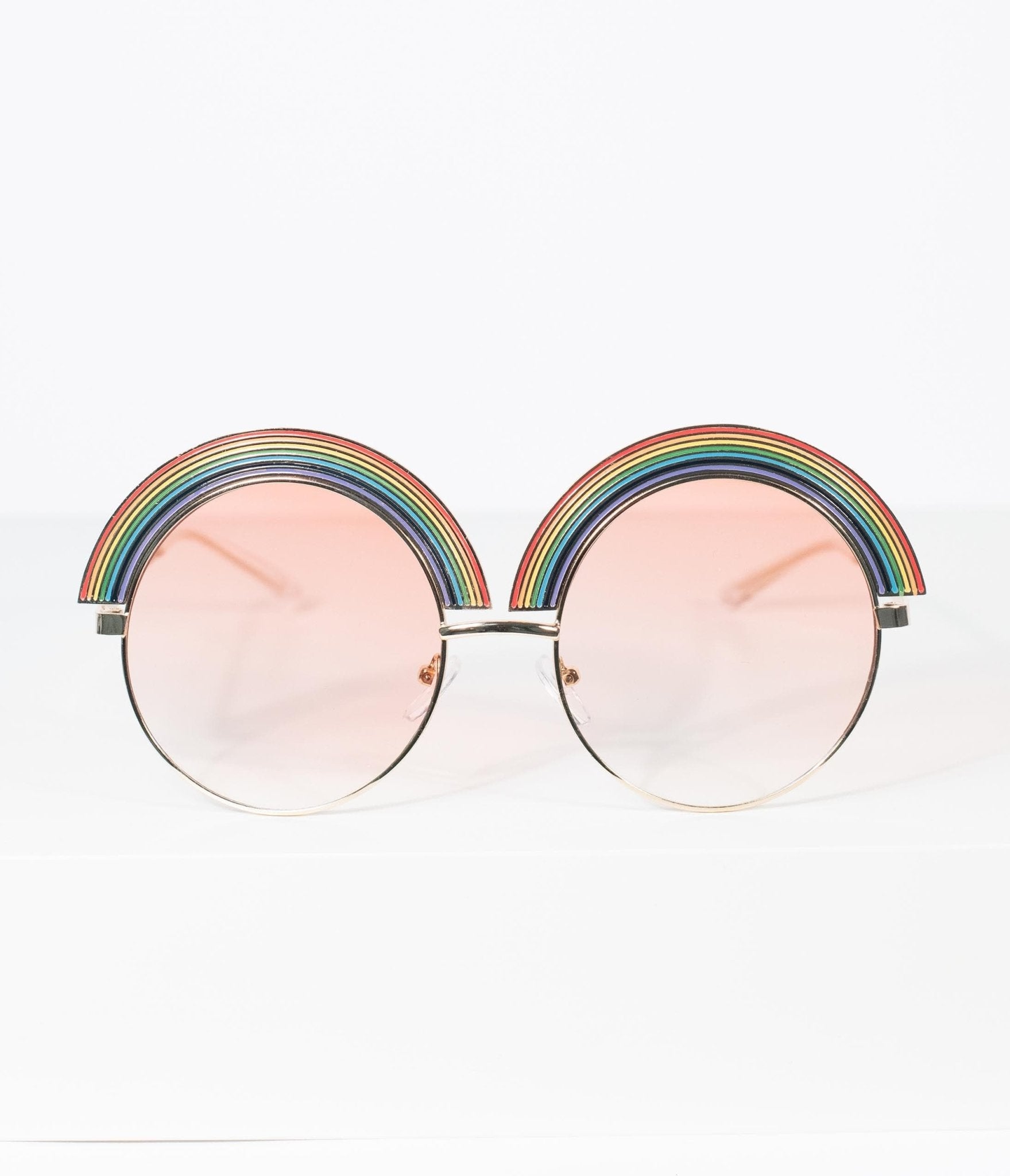 Vintage 1970s Golden Rainbow Round Sunglasses - Retro Fashion Sunglasses for Women & Men - Perfect for Summer, Beach, and Festival Outfits