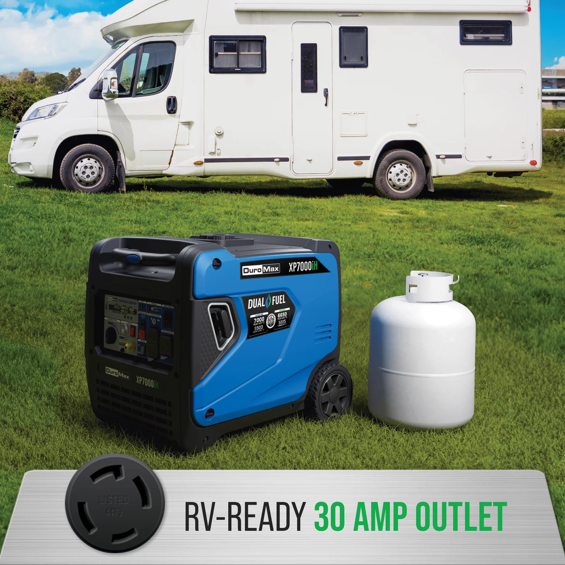 DuroMax XP7000iH 5500W/7000W Dual Fuel Portable Generator - Gas & Propane Powered with Remote Start, Inverter Technology & CO Alert - Perfect for Home Backup Power, Camping & Outdoor Activities