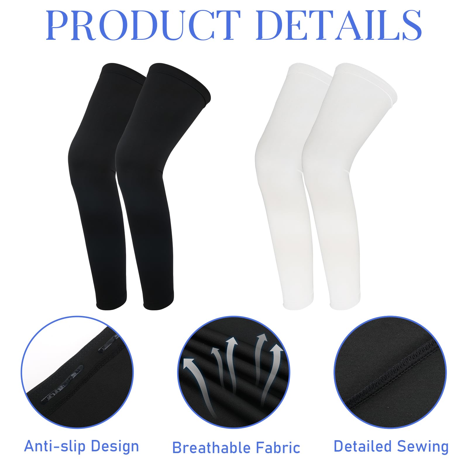 2 Pcs Leg Compression Sleeves for Men & Women - Breathable Sports Support Sleeves for Running, Basketball, Cycling & Football - Knee & Calf Support for Workout, Gym & Outdoor Activities