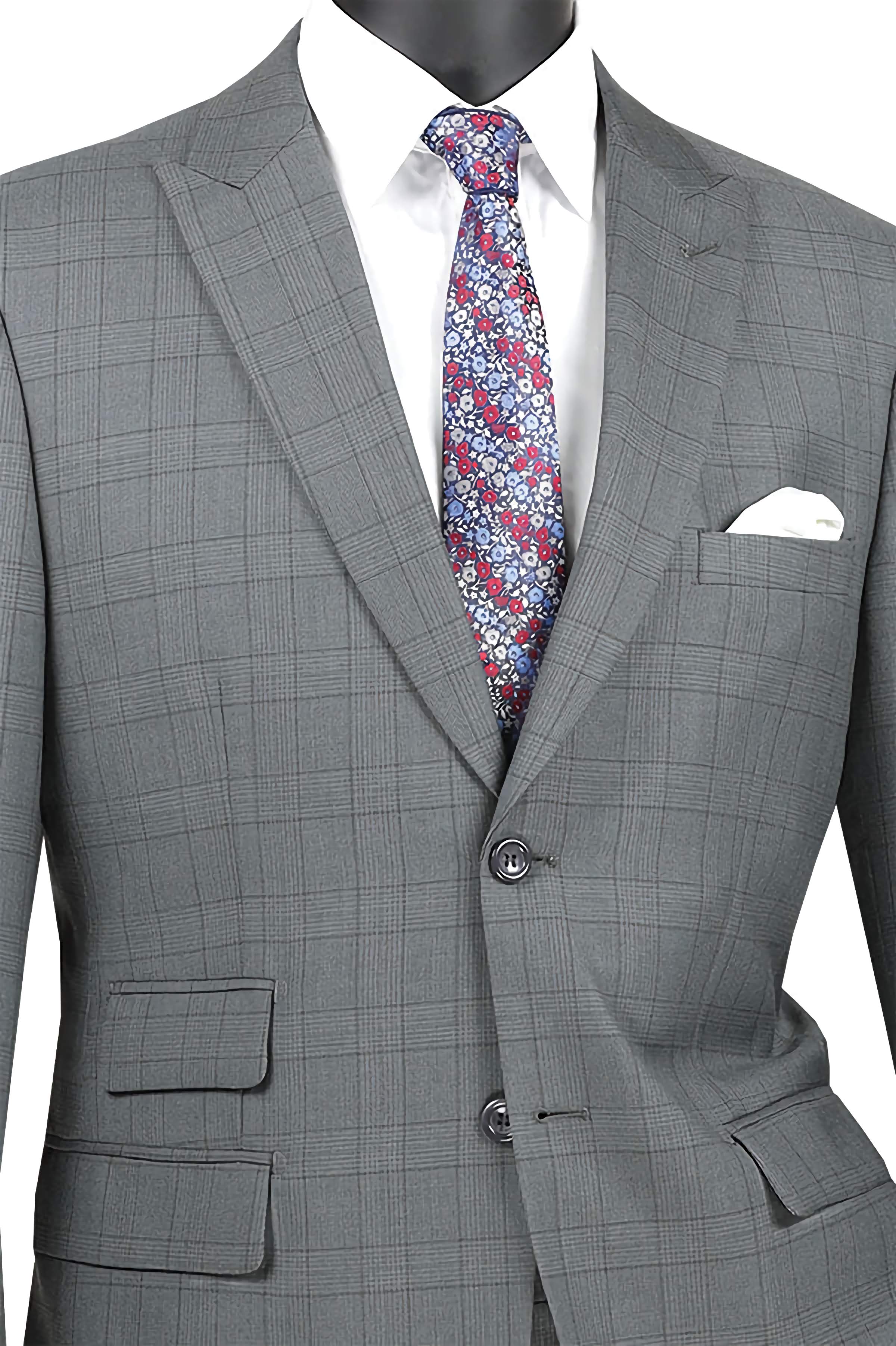 Concord Collection Modern Fit Windowpane Suit 2-Piece Set in Gray | Premium Men's Business Attire for Office, Weddings & Formal Events