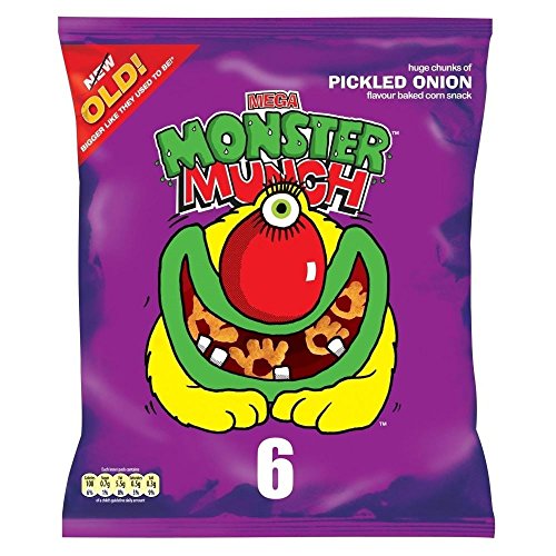 Walkers Mega Monster Munch Pickled Onion Flavor Crisps - 6 Pack (25g Each) | Crunchy Snack for Parties, Movie Nights & Lunchboxes