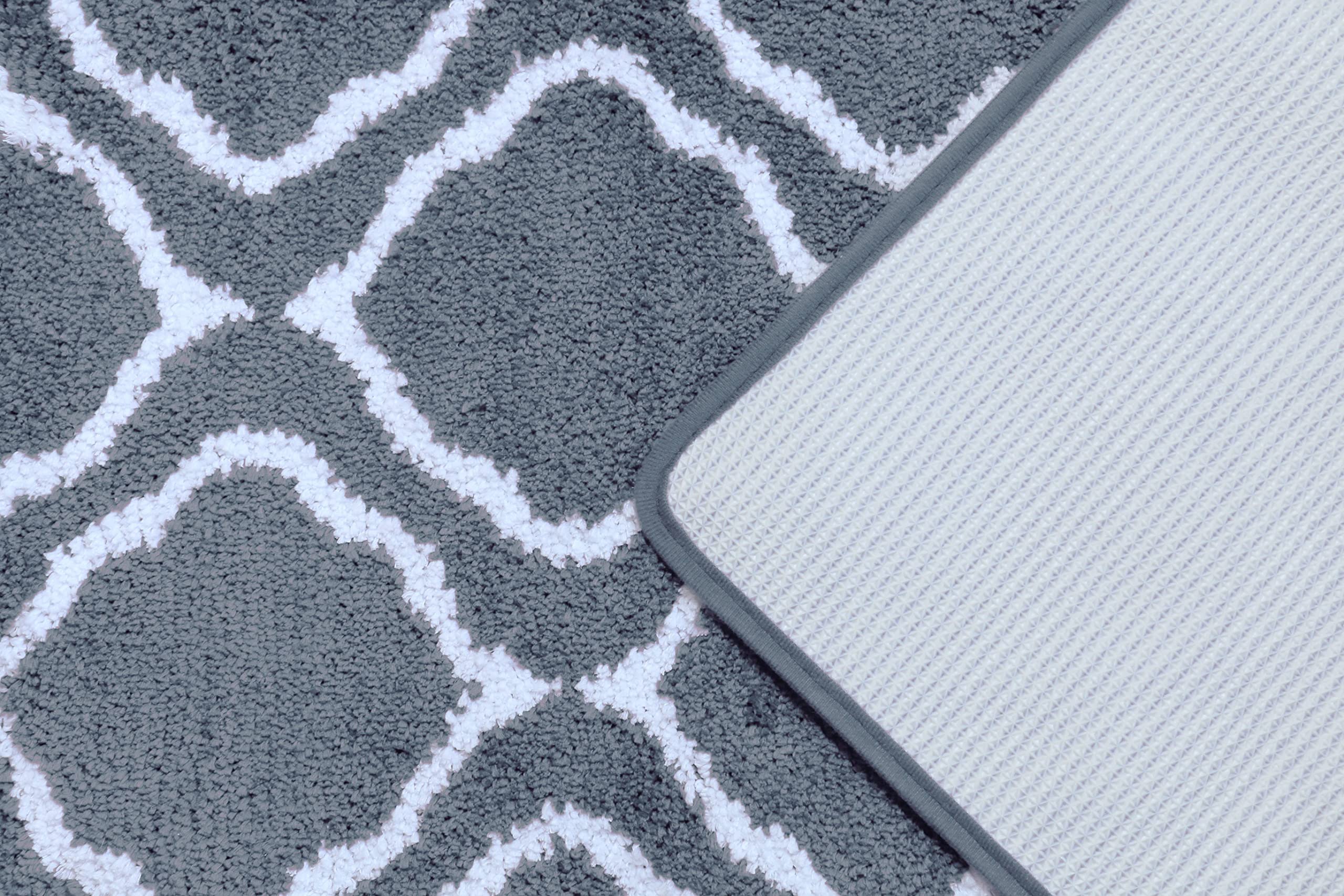 Premium 2-Piece Bathroom Rug Set - Non-Slip Solid Grey Bath Mat & Toilet Lid Cover with Rubber Backing | Soft Geometric Design for Modern Bathrooms, Guest Baths & Master Suites