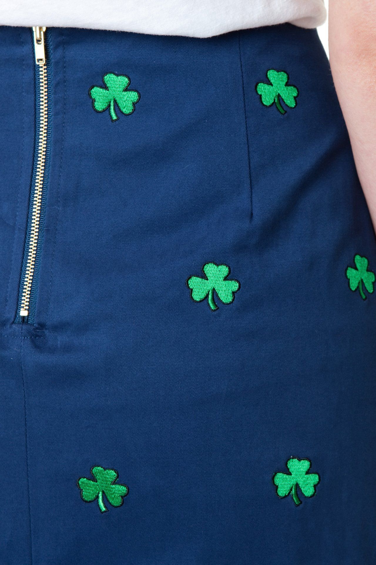 Stretchy Ali Skirt in Navy Twill with Shamrock Print - Perfect for St. Patrick's Day & Casual Outfits