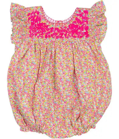 Pink Floral Fiesta Bubble Dress - Women's Summer Party Dress with Ruffles & Floral Print | Perfect for Beach Vacations, Cocktail Parties & Date Nights