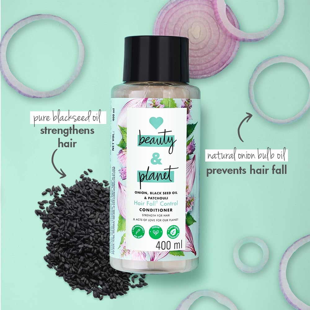 Love Beauty & Planet Onion Oil & Blackseed Oil Hair Conditioner with Patchouli Essential Oil - Hair Fall Control, Paraben & Dye Free (200ml) - Perfect for Dry, Damaged Hair & Scalp Care