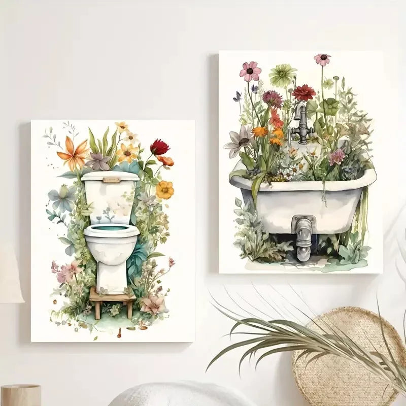 2-Pack Floral Botanical Wildflower Framed Wall Art 50x75cm - High Quality Canvas Print, Ready to Hang - Perfect for Bathroom, Bedroom & Living Room Decor
