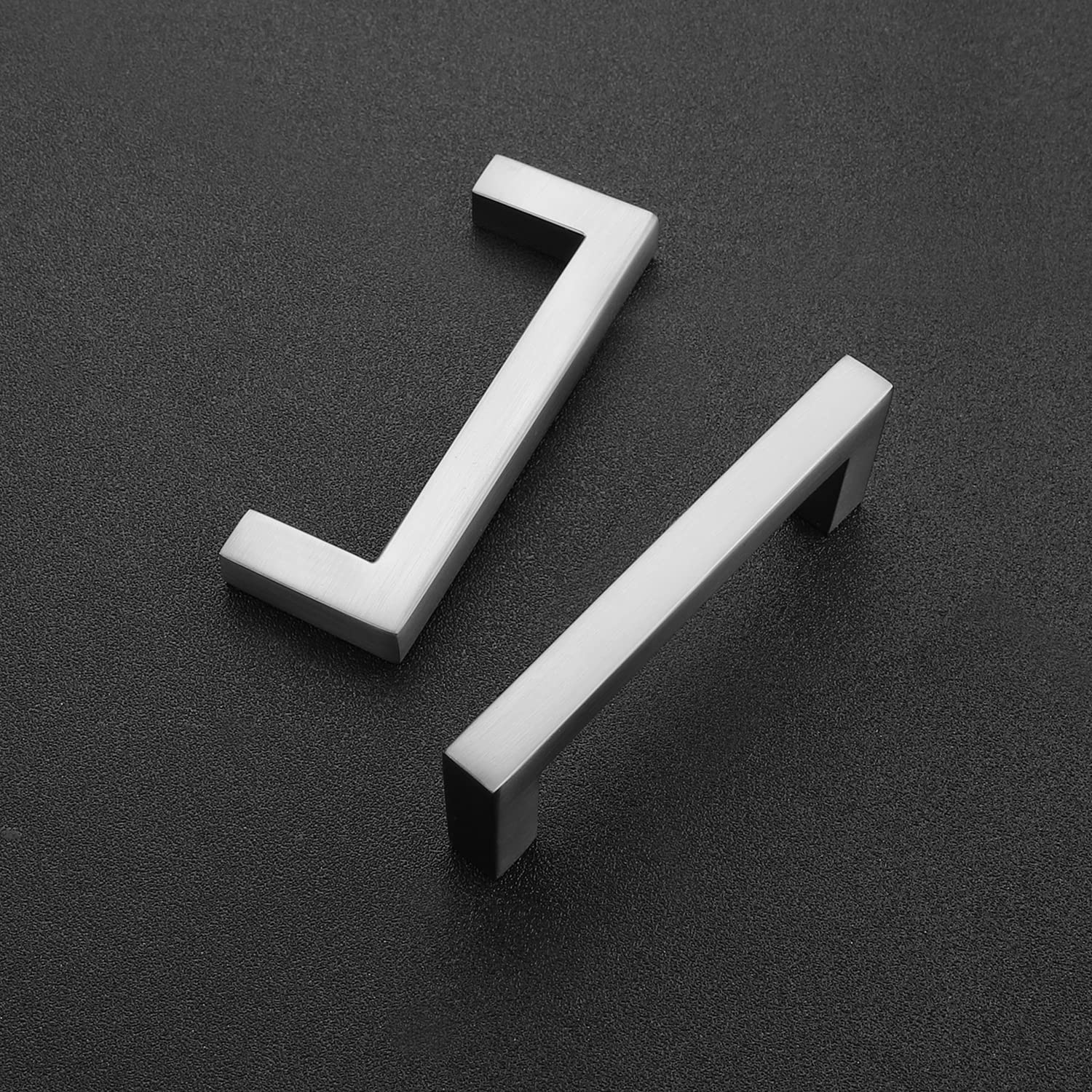 10 Pack Brushed Nickel Kitchen Cabinet Handles - Slim Square Bar Drawer Pulls with 3