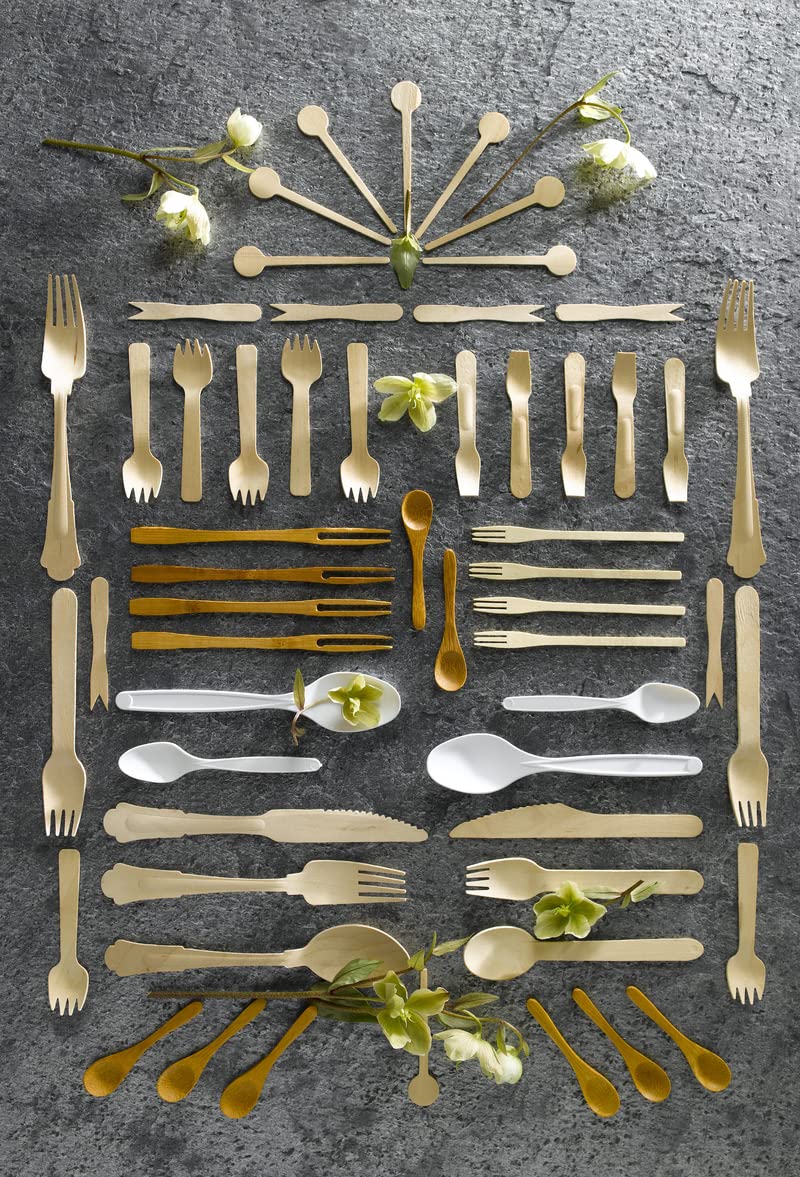 Eco-Friendly Wooden Cutlery Set - 250 pcs Compostable Spoon, Fork & Knife Utensils for Travel, Picnics & Parties | PackNwood Natural Wood Silverware (6.5