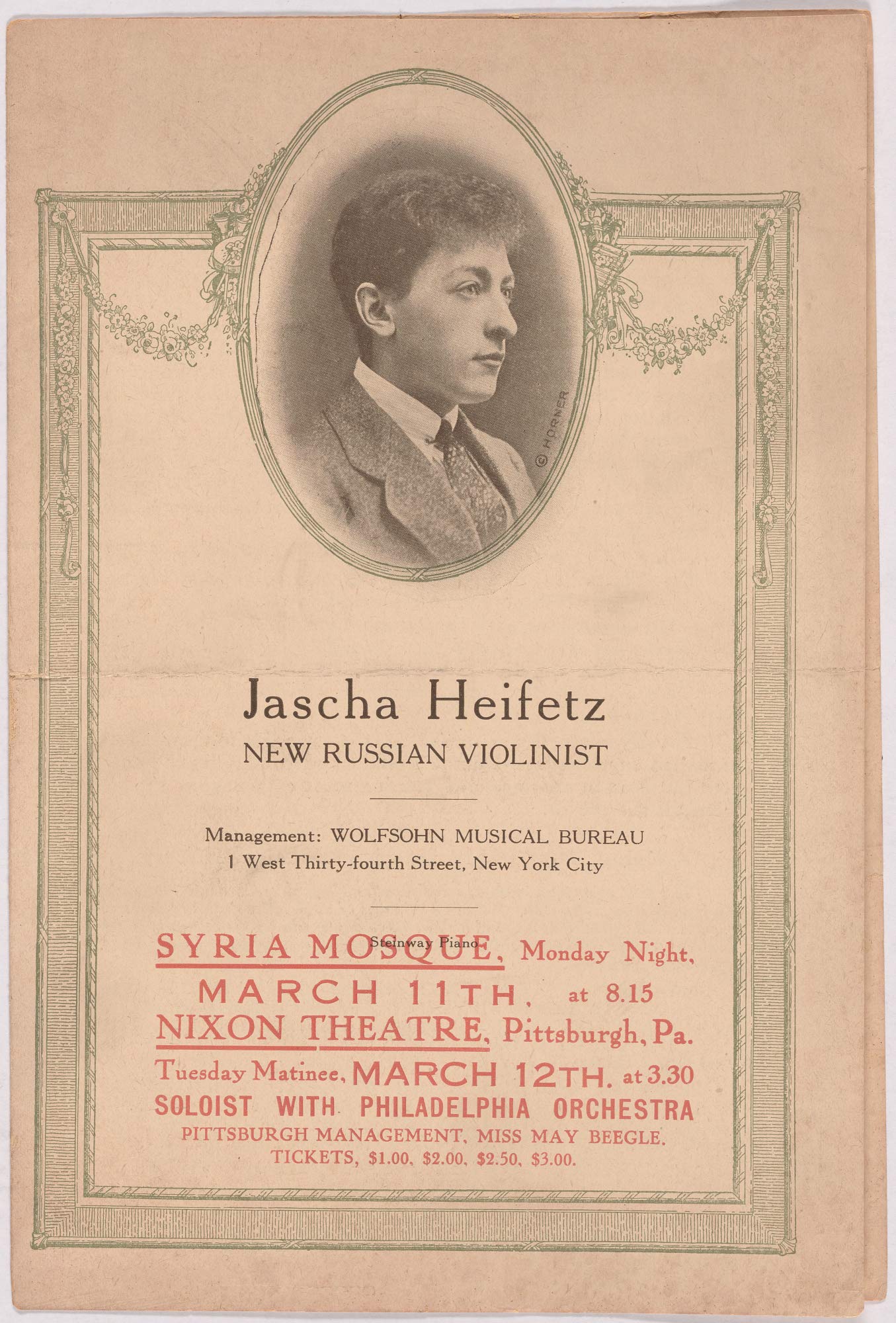 Joseph Horne Company Jascha Heifetz Vintage Poster - 12x18 Inch Laminated Wall Art with Vibrant Colors, Perfect for Home & Office Decor - Ideal for Living Rooms, Music Studios & Gift Giving