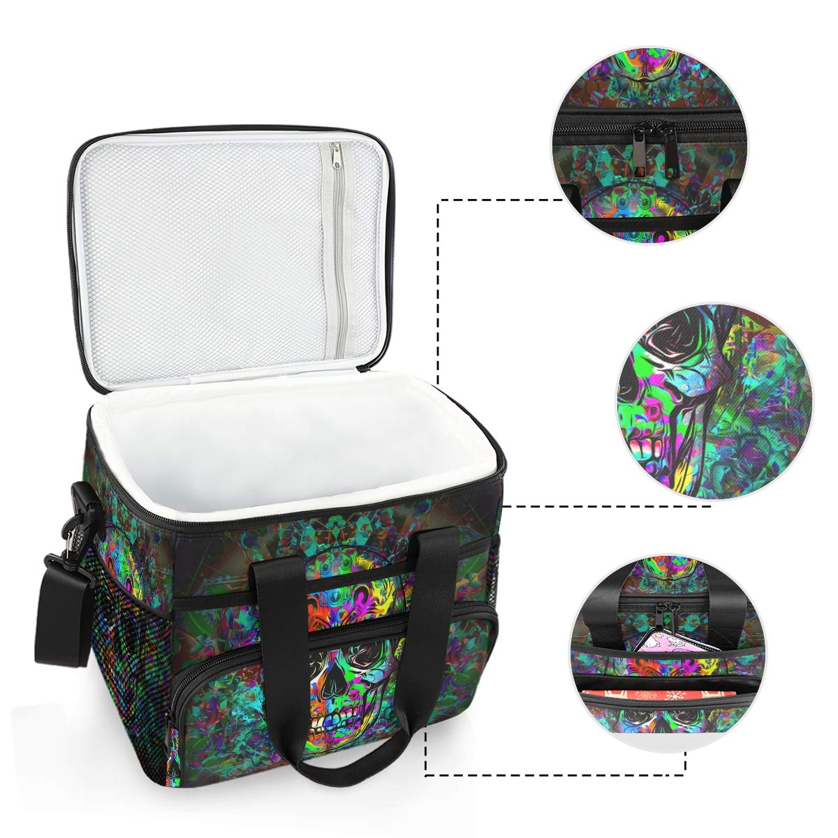 Large Insulated Skull Picnic Lunch Bag - Reusable Freezable Tote with Leakproof & Waterproof Design - Perfect for Outdoor Camping, Beach Trips, Office Lunch & Travel Cooler