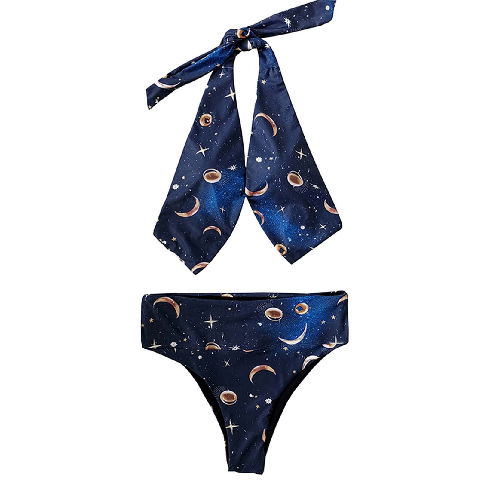 Women's Star Print Halter Bikini Set - No Steel Support Chest Pads, Sexy Split Two Piece Swimwear | Perfect Birthday Gift, Housewarming Present for Her | Beach Vacation, Pool Party, Summer Getaway