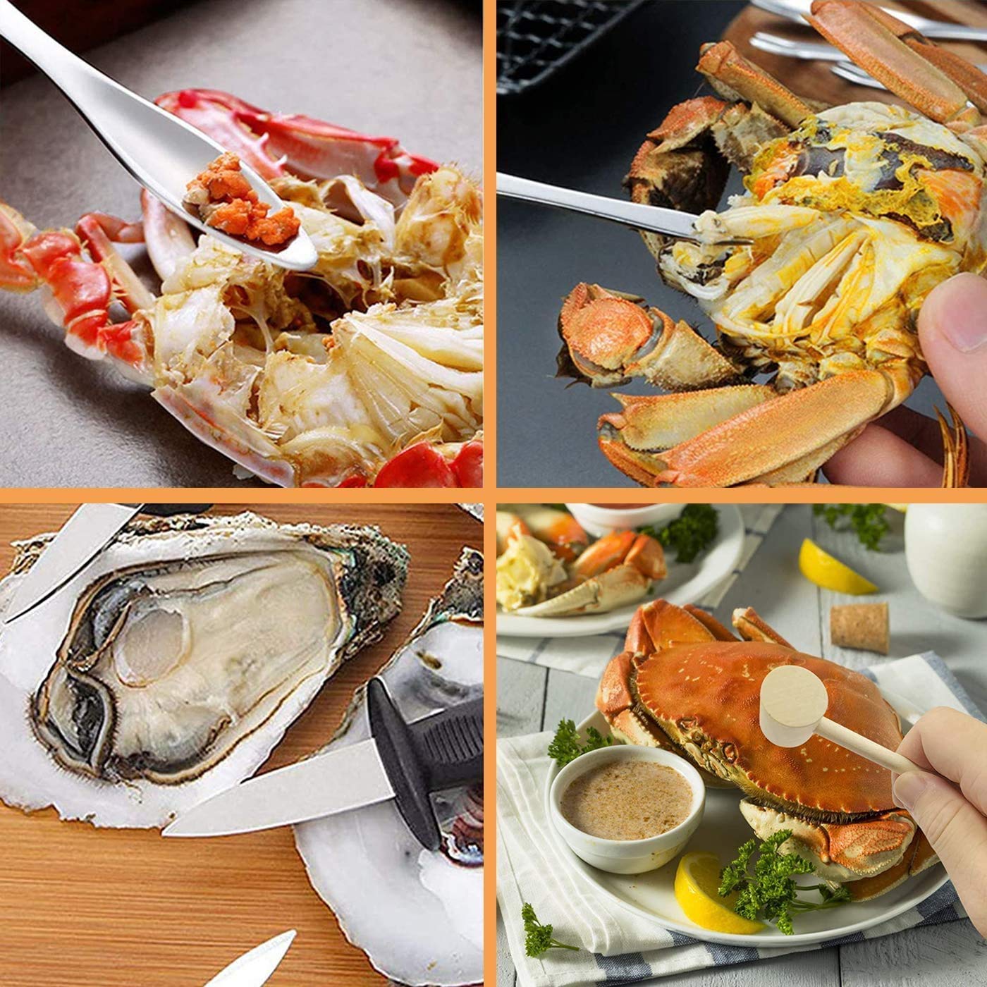 13-Piece Lobster Crackers and Picks Set - 3 Stainless Steel Crab Crackers & 10 Seafood Forks - Nut & Crab Leg Crackers - Dishwasher Safe - Perfect for Seafood Boils, Dinner Parties & Beach Picnics