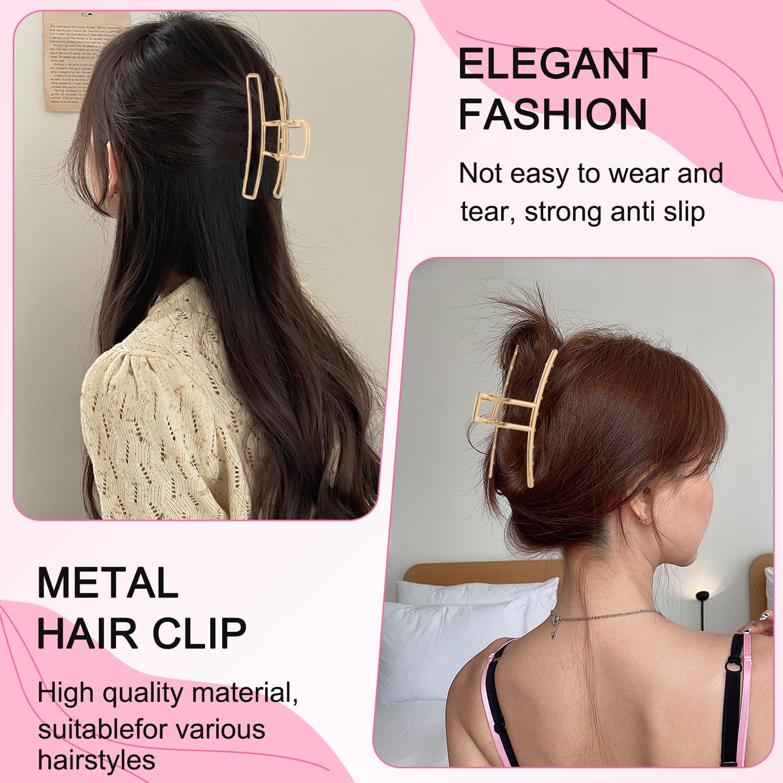 LUKACY 6 Pack Large Metal Hair Claw Clips - 4 Inch Gold Hair Clips for Women, Strong Hold Hair Clamps for Thin & Thick Hair, Fashion Hair Accessories | Perfect for Updos, Ponytails & Everyday Styling