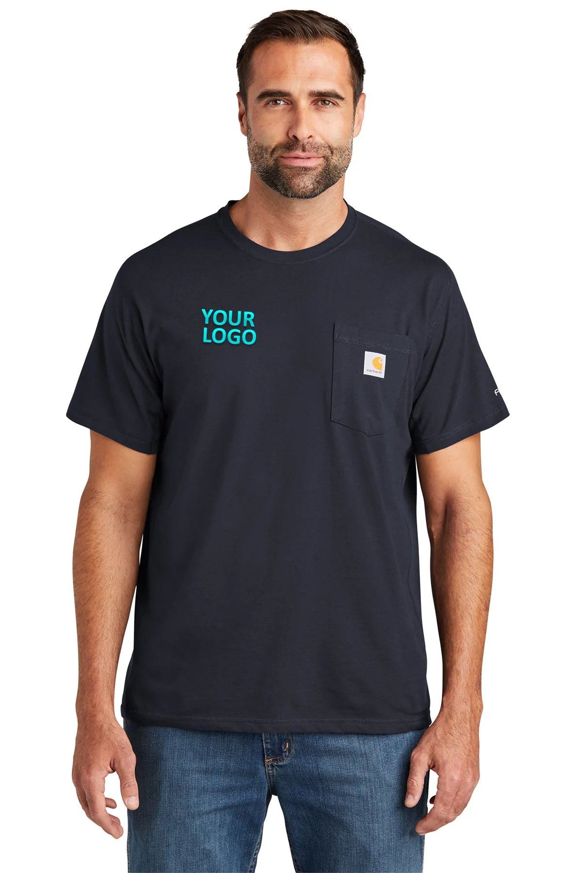 Carhartt Force Custom Pocket T-Shirt for Men - Comfortable Navy Work Shirt with Utility Pockets - Ideal for Construction, Outdoor Work & Casual Wear