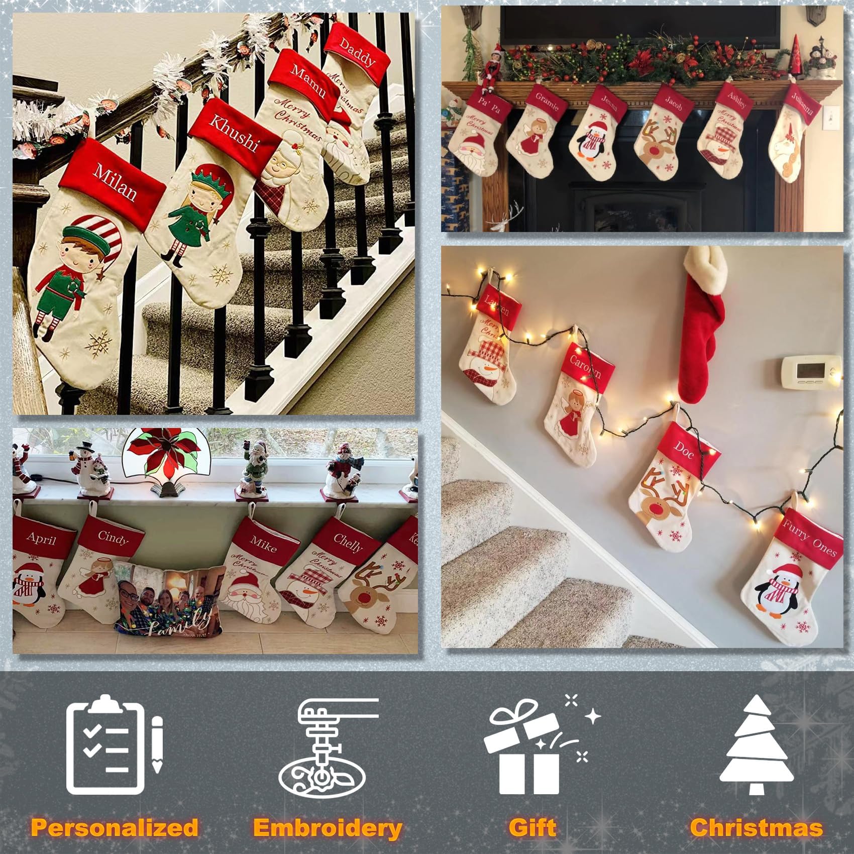 DearSun Set of 4 Personalized Christmas Stockings - 18