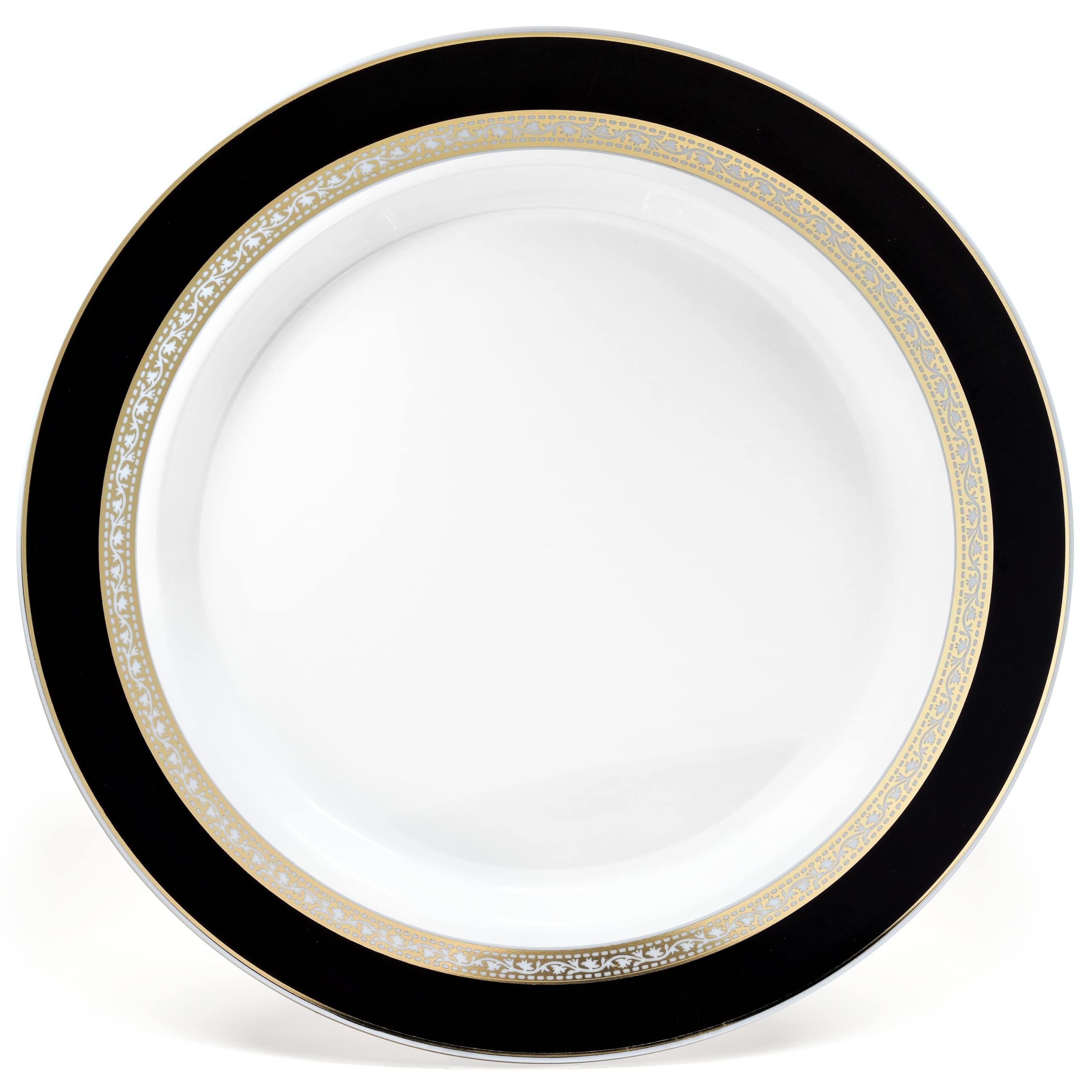 240-Pack Heavyweight Disposable Plastic Plates for Weddings & Parties - 10.5'' Elegant Ritz Black & Gold Dinner Plates - Perfect for Formal Events, Catering & Holiday Gatherings