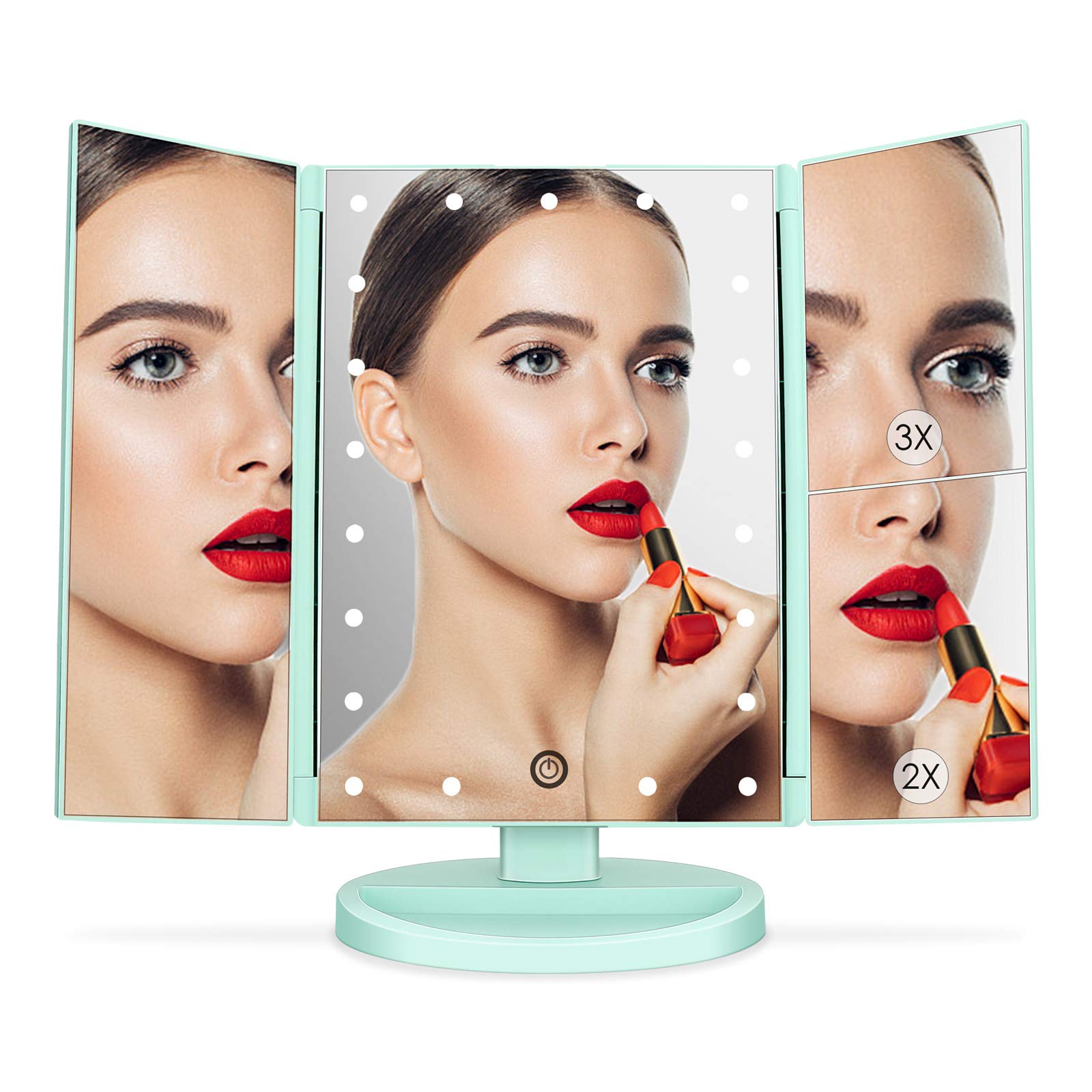 Tri-Fold LED Vanity Mirror - 21 Lights, 3X Magnification, Touch Control for Home & Travel Makeup