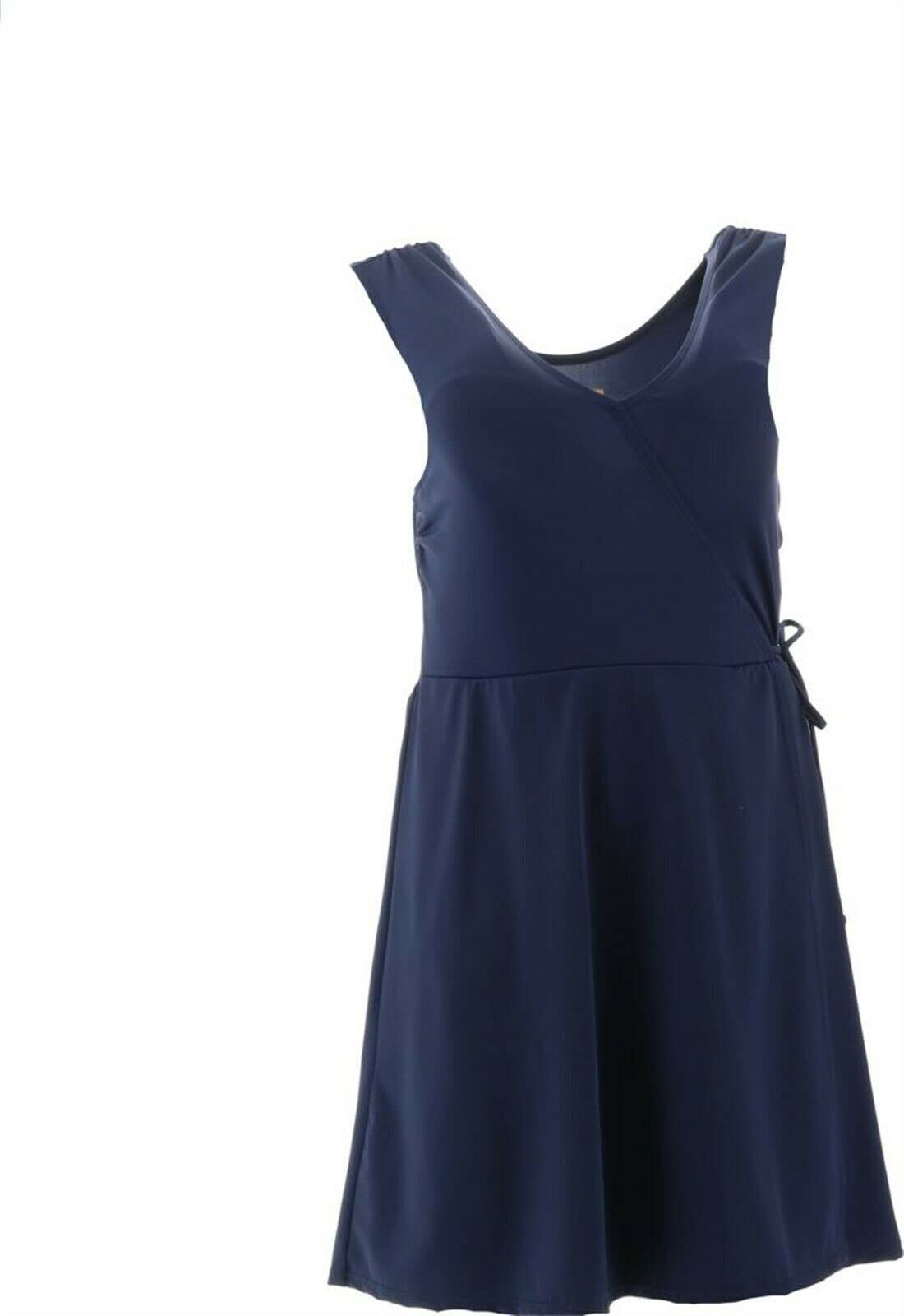 AmberNoon II Dr. Erum Ilyas UPF 50+ Sun Protection Surplice Wrap Swim Dress - Navy Blue Size 12 | Beach Cover Up, Poolside Fashion, Resort Wear for Women
