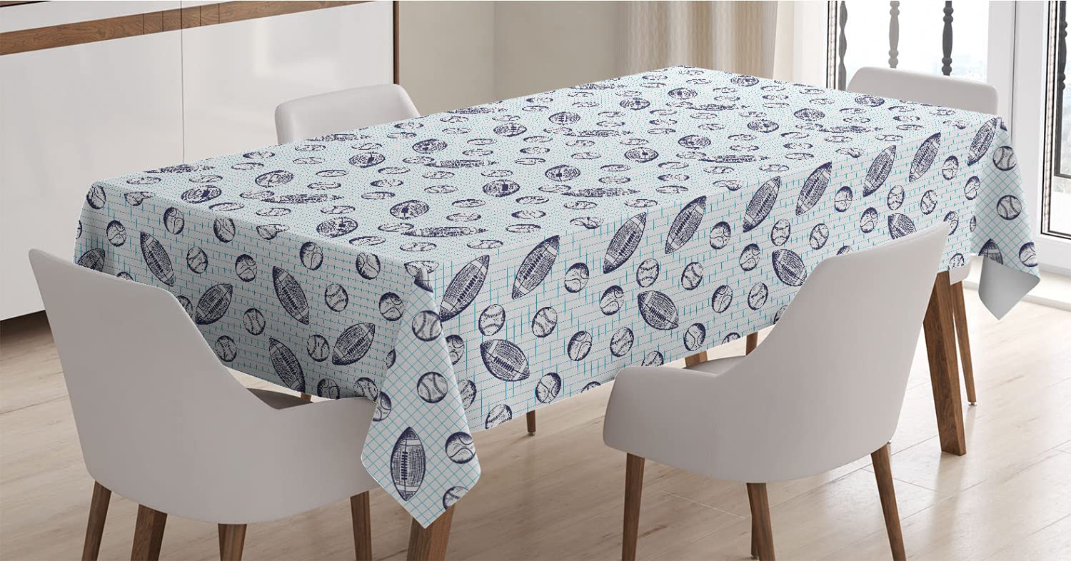Ambesonne Baseball Themed Tablecloth - Pigskin & Baseballs Checkered Design, 60