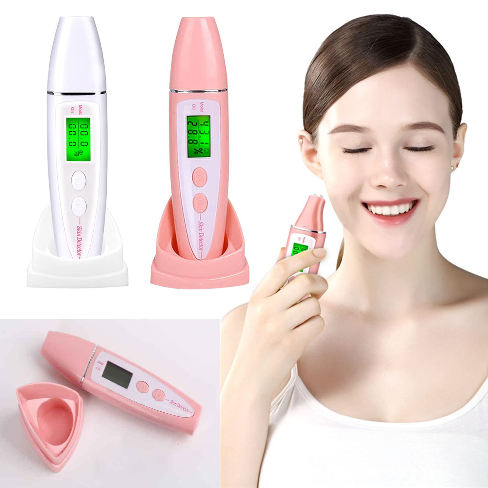 Digital Skin Moisture Analyzer & Oil Tester - Portable Skin Care Device for Women | Accurate Face Hydration Detector | Perfect for Home Skincare Routine & Salon Treatments (White)