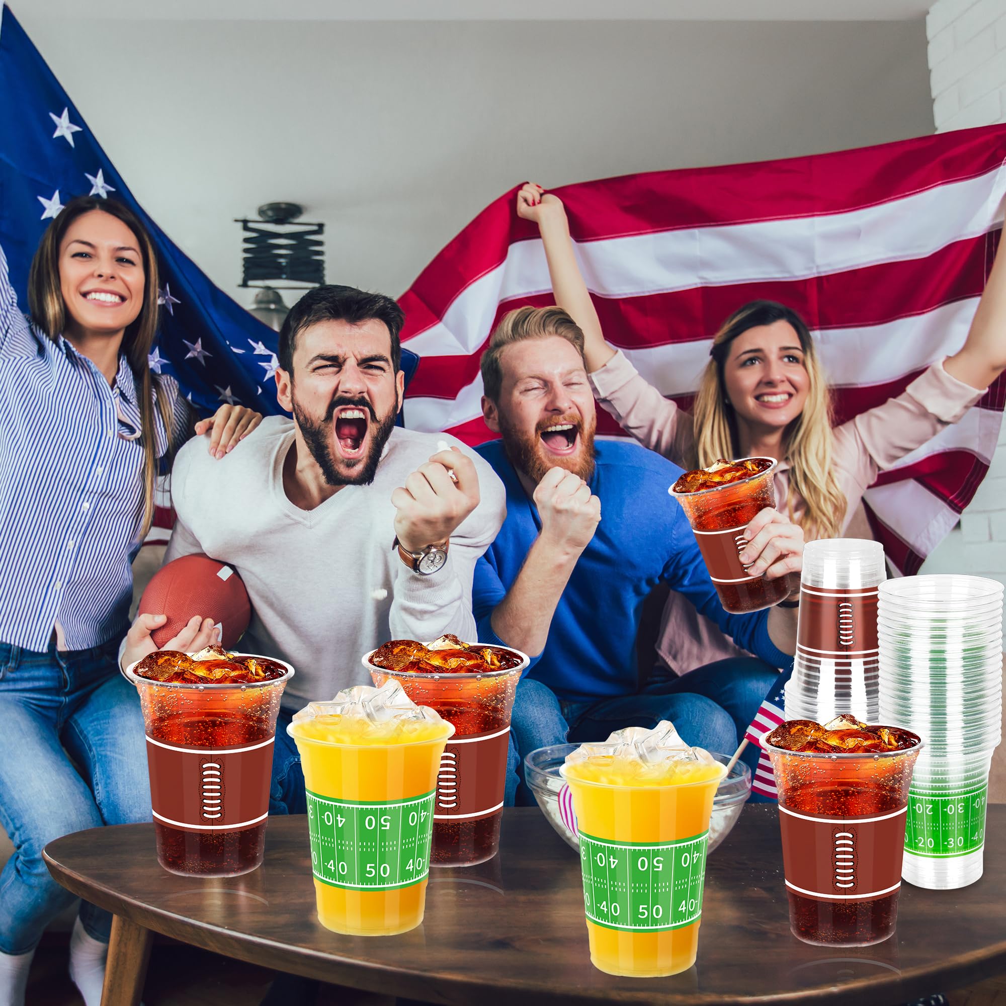 50 PCS 16oz Football Party Cups - Thickened Plastic Drinking Cups, Disposable Clear Football-Themed Cups in 2 Designs for Football Game Day, Tailgating, Super Bowl Party Supplies & Decorations - Perfect for Sports Bars, Home Gatherings & Touchdown Celebrations