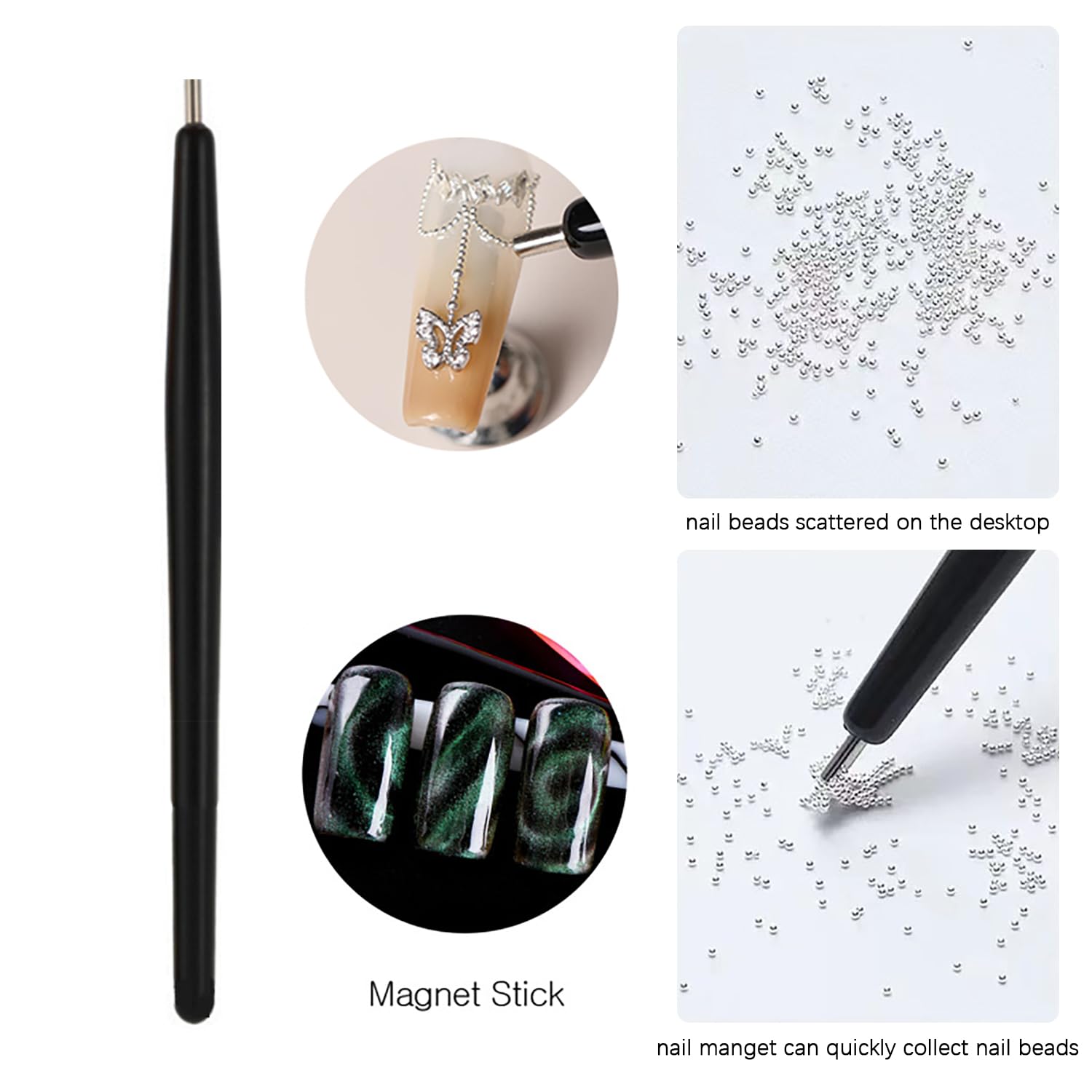 2 Boxes 3D Nail Beads Kit with Magnetic Picker Tool - Gold & Silver Metal Caviar Beads, Nail Charms, Gems, Studs for Professional Nail Art Design - Perfect for Salon, DIY Manicures & Nail Decoration