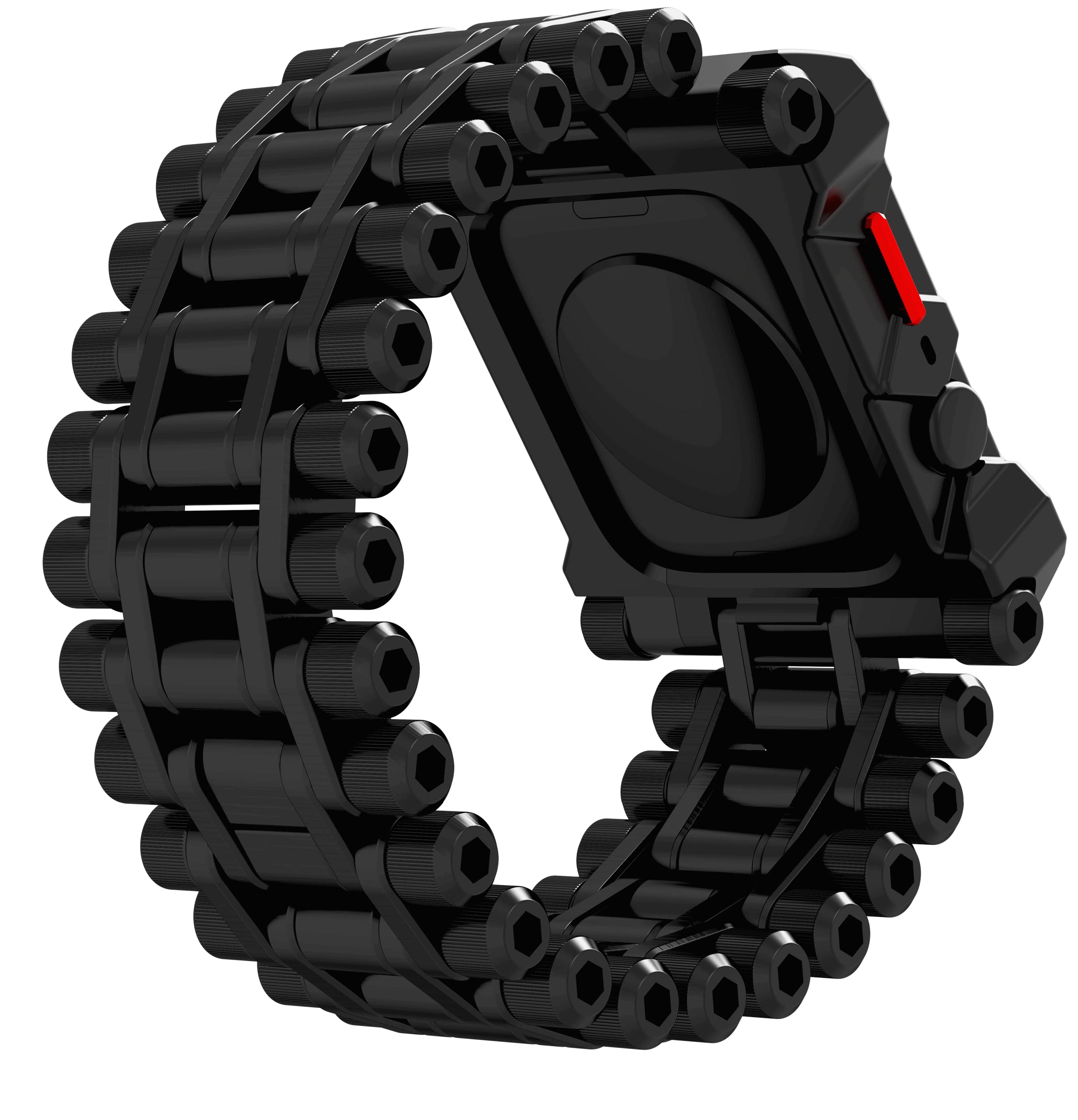 Premium Heavy Duty Metal Watch Band for Apple Watch Series 7/8 (45mm) - Adjustable Sizing Links, Bold Unique Design in Black (EMT-522-258AZ-01) - Perfect for Outdoor Adventures, Workouts & Everyday Wear