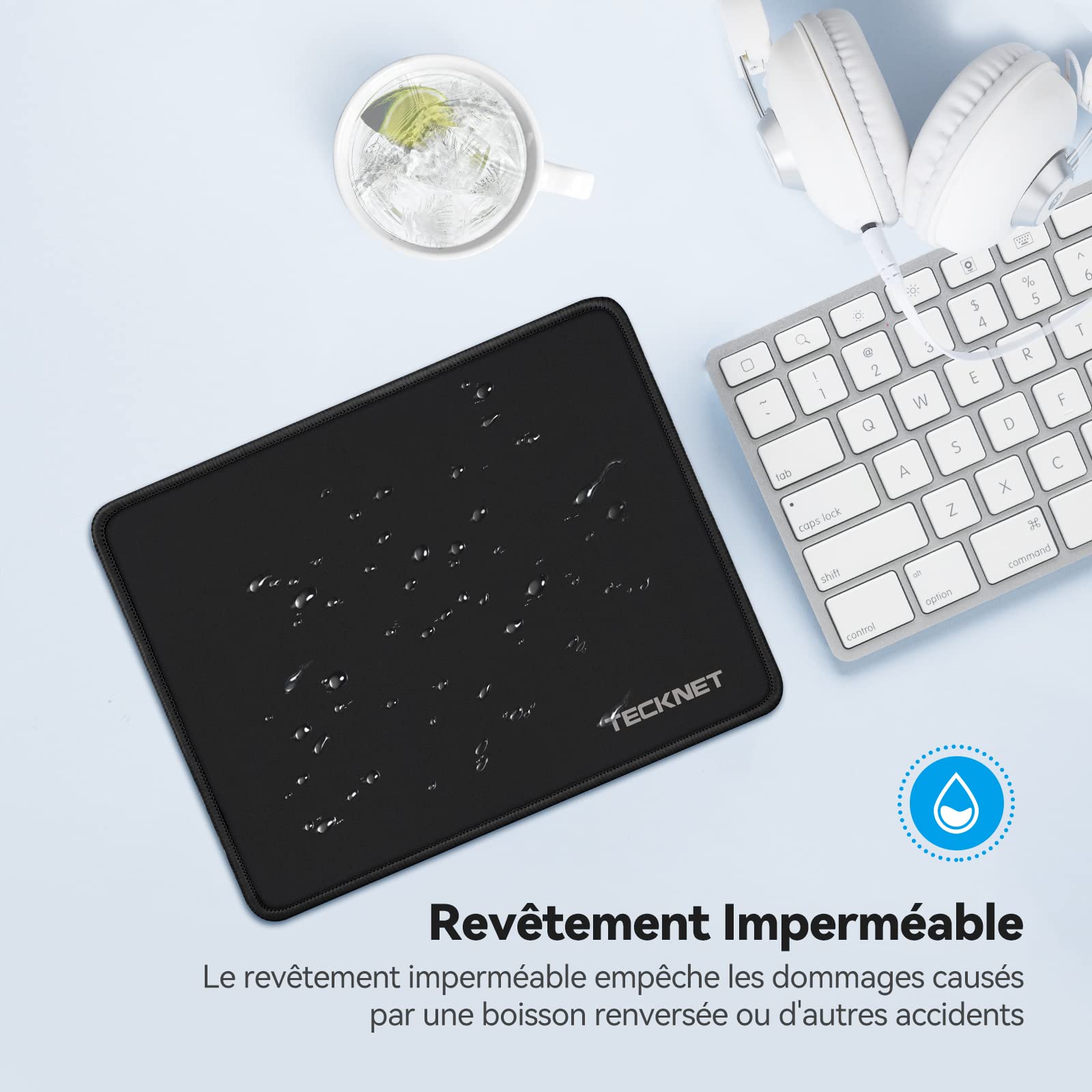 TECKNET Gaming Mouse Pad 27 x 21 cm - Non-Slip Rubber Base, Waterproof Surface for PC, Laptop, Office & Home Use - Perfect for Work, Gaming & Computer Tasks - Black