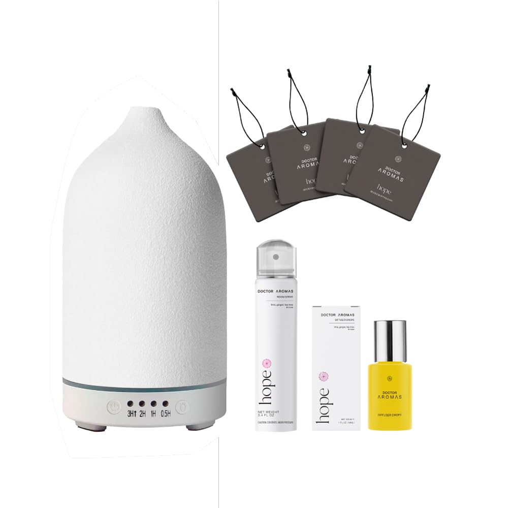 Doctor Aromas Hope Essential Oil Set - Reed Diffuser, Room Spray & 4 Car Fresheners | Natural Aromatherapy Gift for Home, Office & Car | Stress Relief & Air Purifying Scented Decor