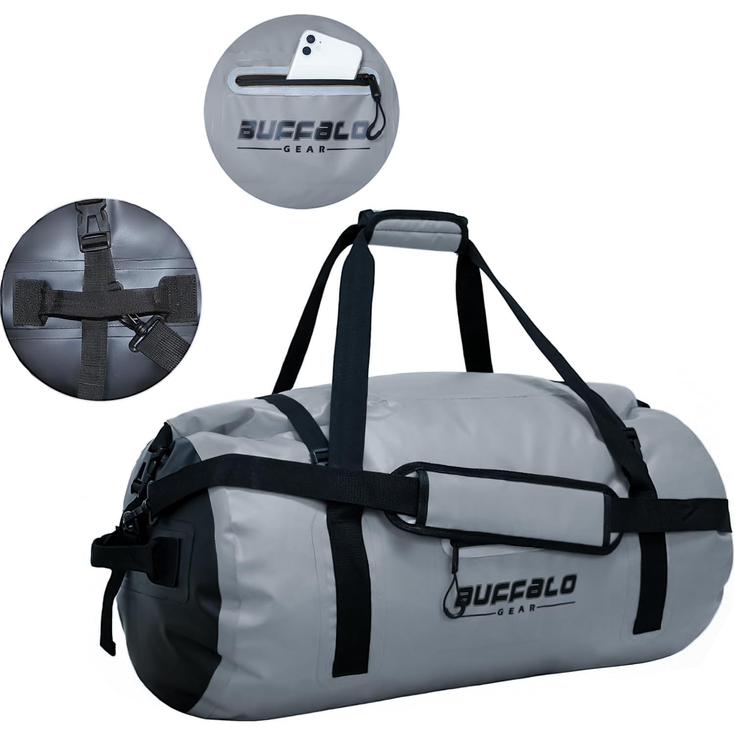 Buffalo Gear Waterproof Duffle Bag 40L 60L 80L - Heavy Duty Roll-top Dry Bag for Travel, Kayaking, Rafting, Boating, Fishing & Camping - Ideal for Outdoor Adventures and Water Sports