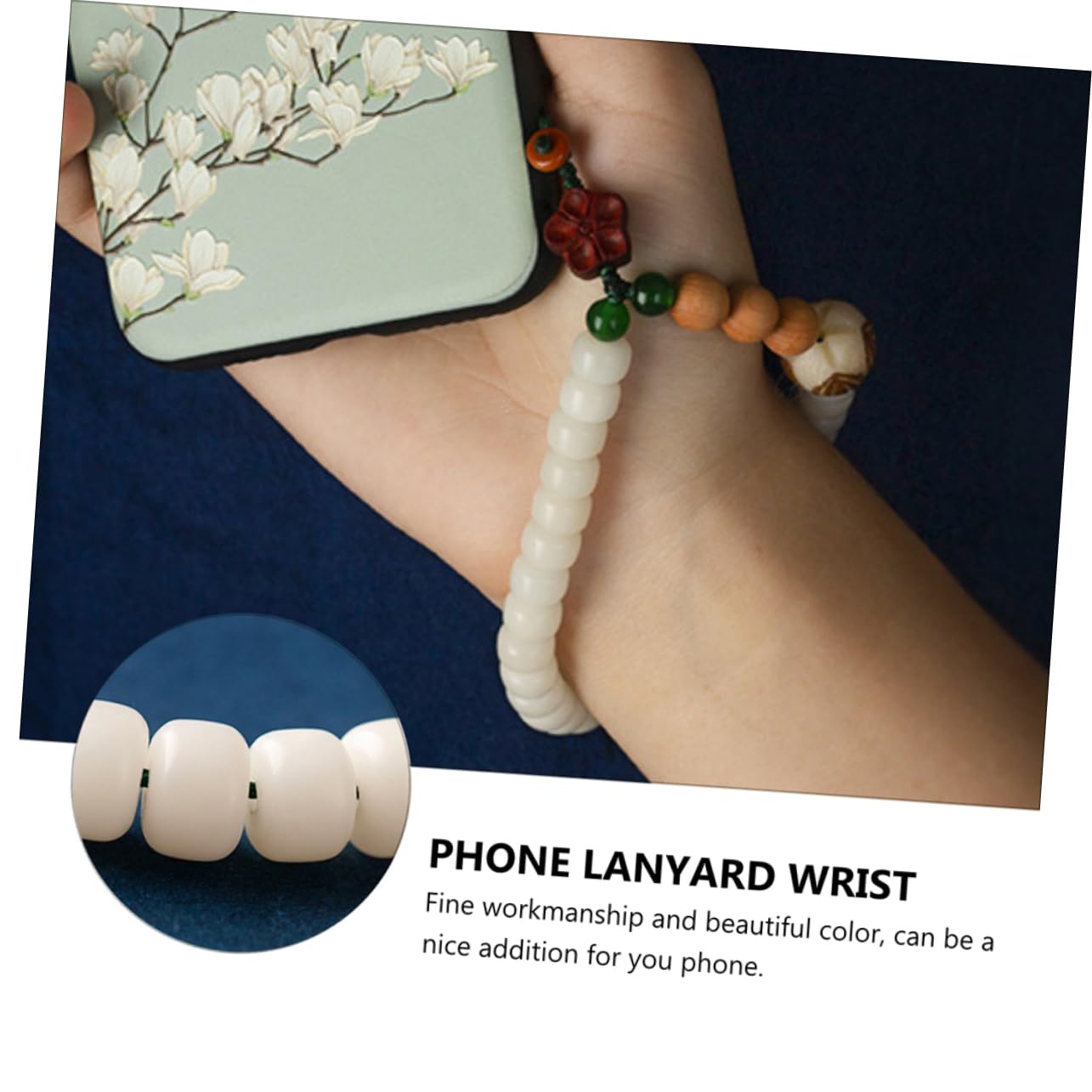 UKCOCO White Jade Bodhi Phone Lanyard - Buddhist Inspired Smartphone Strap with Adjustable Cord for iPhone, Samsung & Android - Perfect for Travel, Work & Daily Use as Phone Charm or Car Hanging Decoration