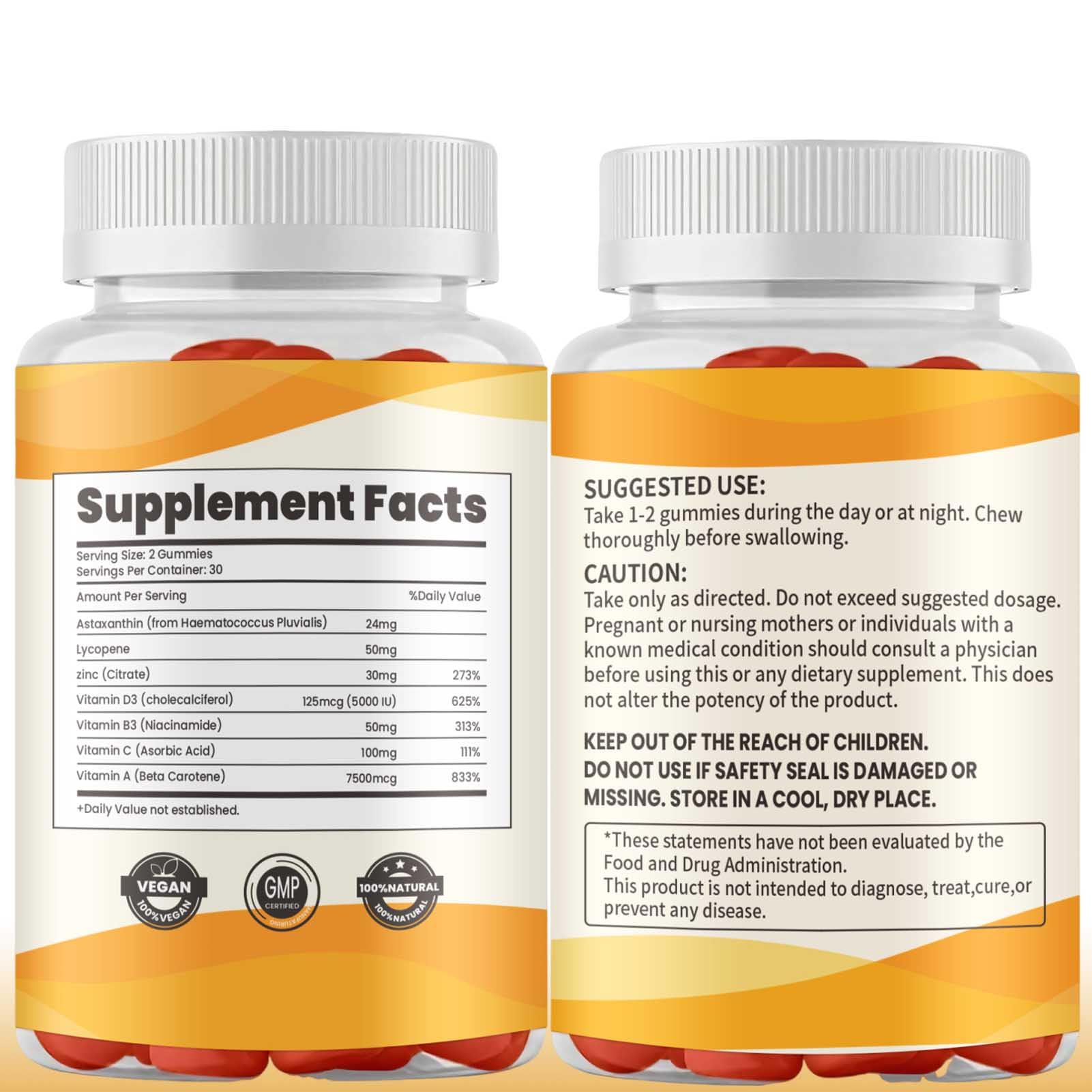 Natural Tanning Gummies with Beta-Carotene, Lycopene & Astaxanthin - Vegan, Non-GMO Supplement for Sun-Kissed Glow (60 Count) | Perfect for Beach Days, Vacations & Healthy Summer Skin Care