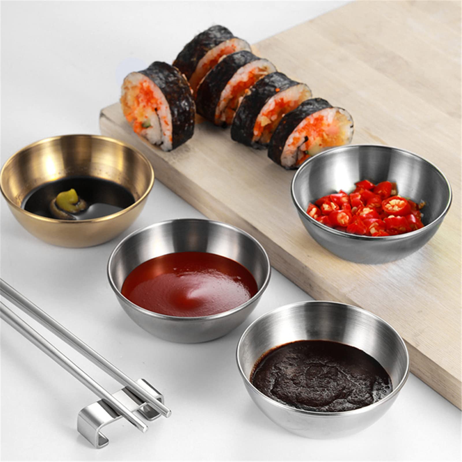 4-Piece Stainless Steel Dipping Bowls Set - Small Sauce Dishes & Mini Spice Bowls for Sushi, Snacks, Appetizers, Fruits - Perfect for Parties, Restaurants & Home Kitchen Use