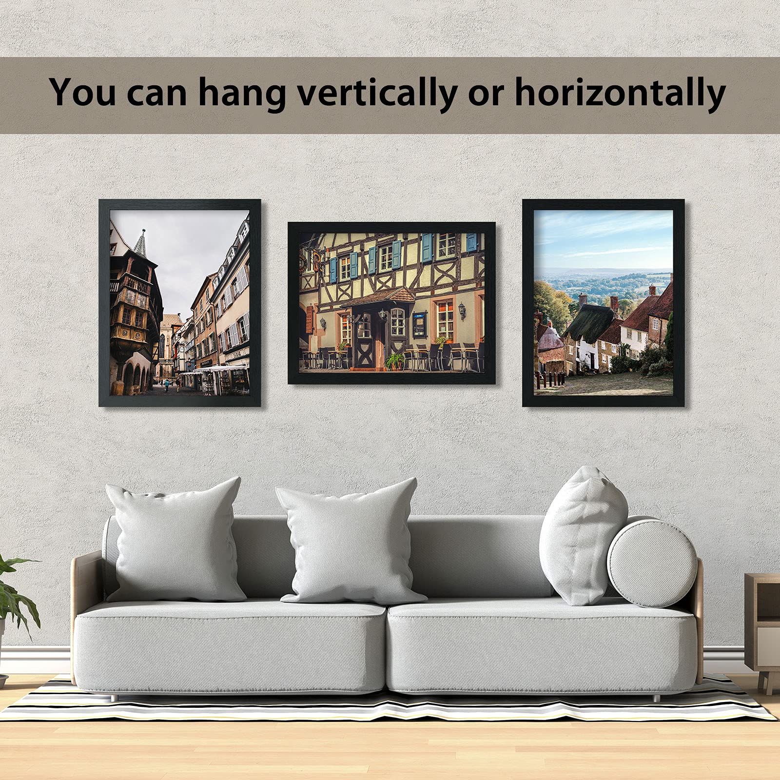VCK 20x30 Inch Black Poster Frames 3-Pack - Solid Wood Wall Picture Frames for Art, Photos & Puzzles - Perfect for Living Room, Bedroom & Office Decor
