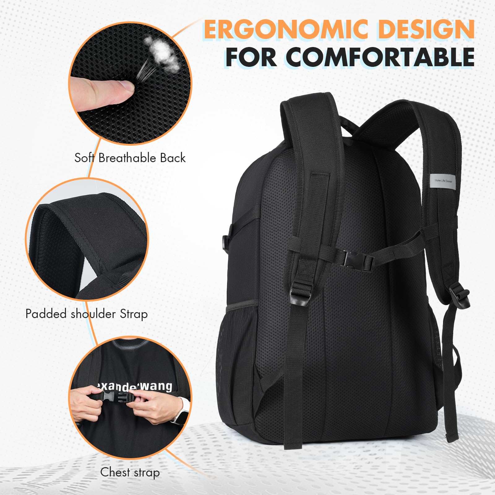 17.3 Inch Water Resistant Travel Laptop Backpack - Lightweight Carry On Computer Bag for Men & Women - Perfect for Hiking, College, Daily Commute & Business Trips (Black)