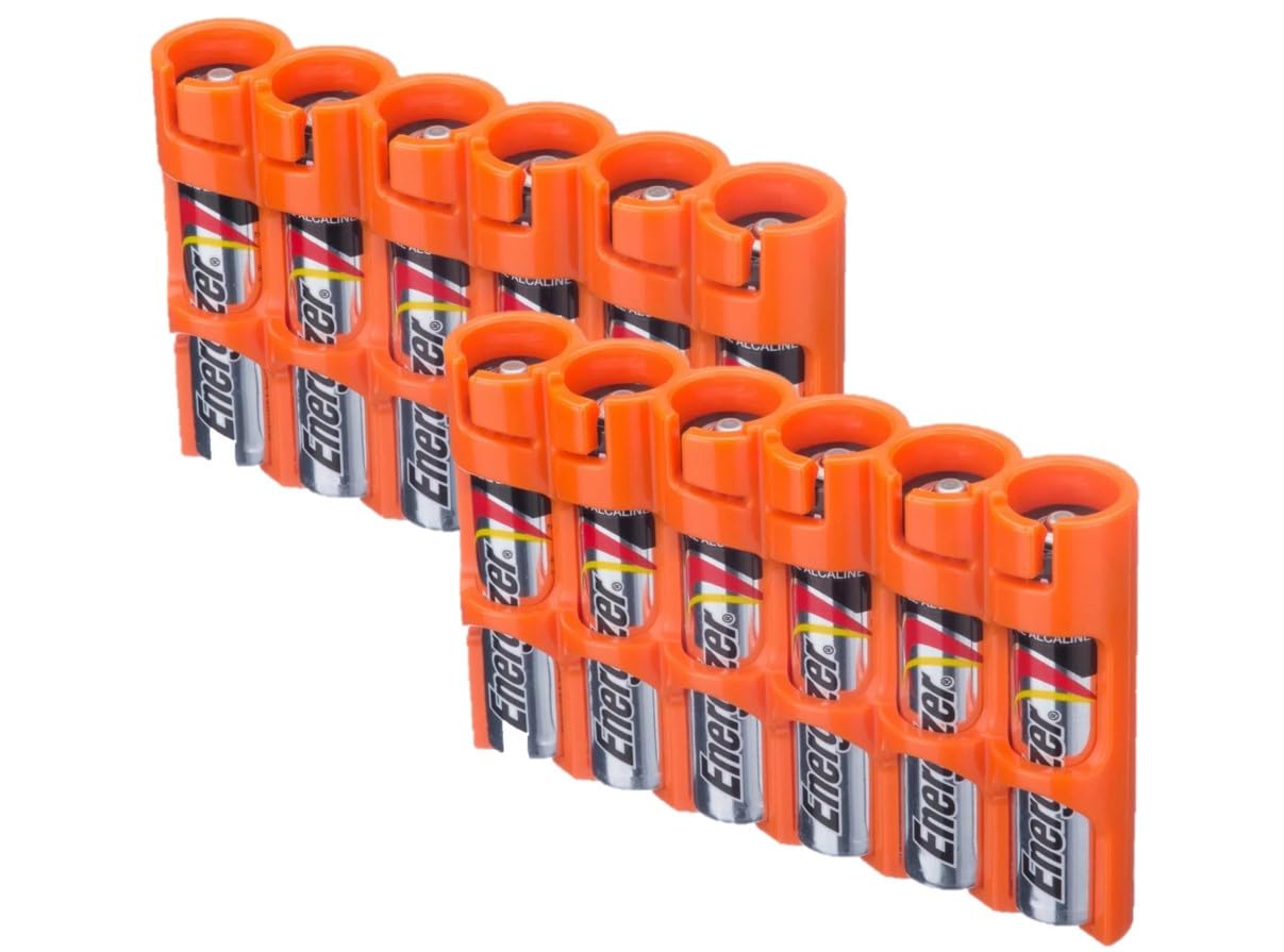 Storacell Slimline AAA Battery Caddy (2 Pack) - Orange, Holds 6 AAA Batteries (Not Included) - Compact Battery Organizer for Home, Office & Travel Storage