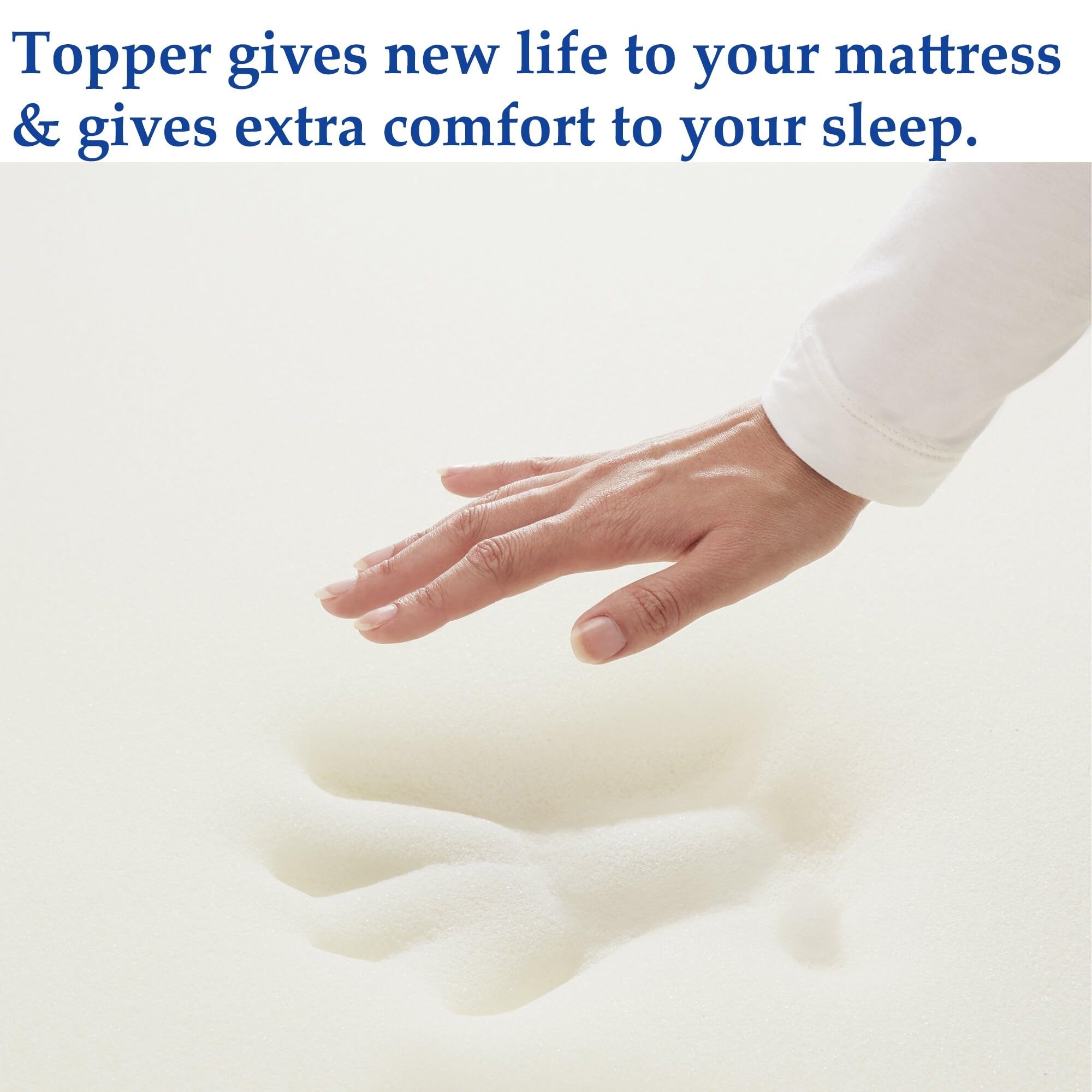 Onetan 2-Inch High Density Gel Memory Foam Mattress Topper for Queen Size Bed - Cooling Pressure Relief & Extra Comfort for Side Sleepers, Back Pain Relief, Guest Room & Dorm Use