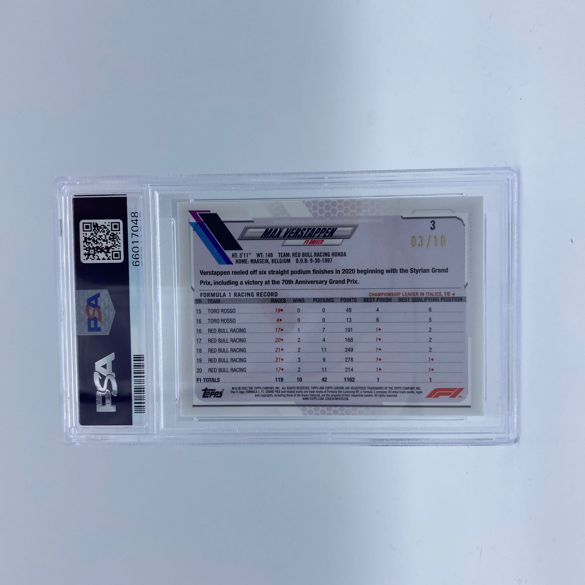 PSA 10 2003 Max Verstappen Sapphire Edition Purple F1 Racing Card #3 - Perfect for Collectors, Sports Memorabilia Displays & Formula 1 Fans