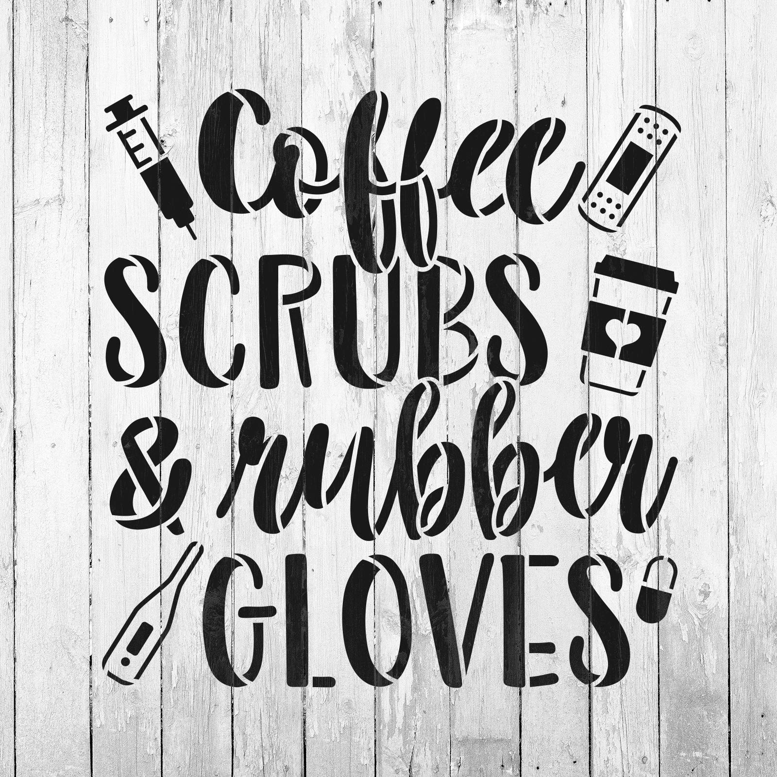 Premium Coffee Scrubs Rubber Gloves Nurse Stencil - Elegant Gift Wrapping Stencils for DIY Crafts, Nursing Gifts & Coffee Lovers | Perfect for Holiday Presents, Birthday Wrapping & Spa Party Favors