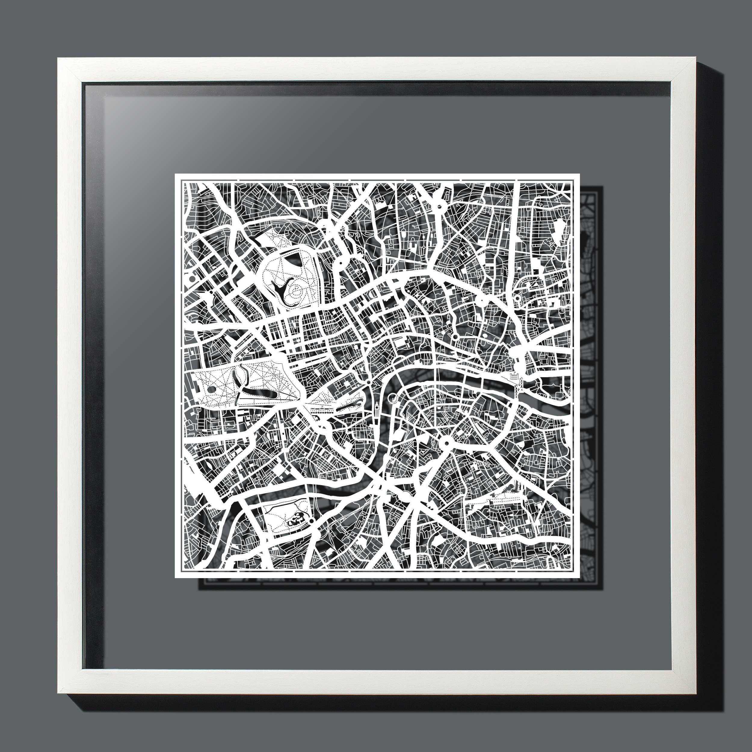 O3 Design Studio London Paper Cut Map - 12x12 Inches White Paper Art Wall Decor for Home, Office & Gifts | Unique 3D Cityscape Artwork