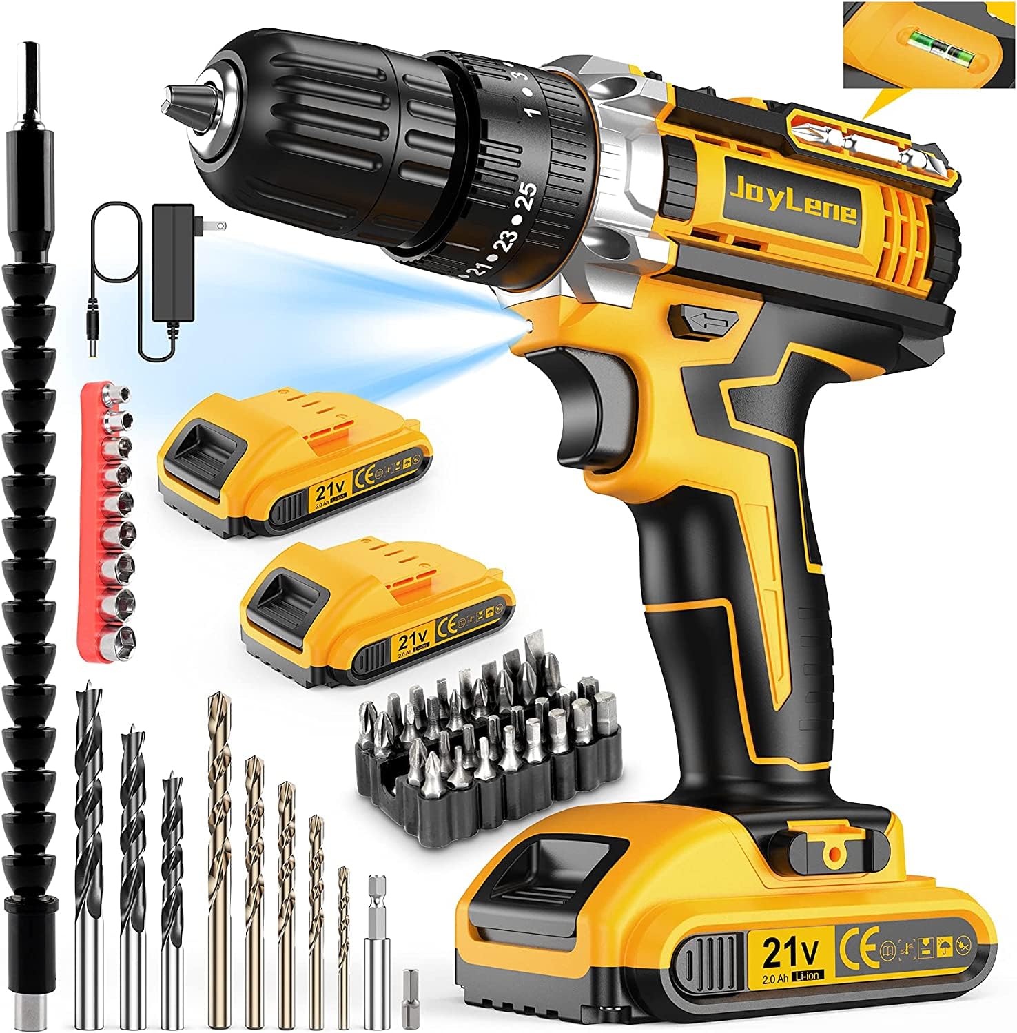**JayLene 21V Cordless Drill Set - 59Pcs Electric Power Drill with 3/8