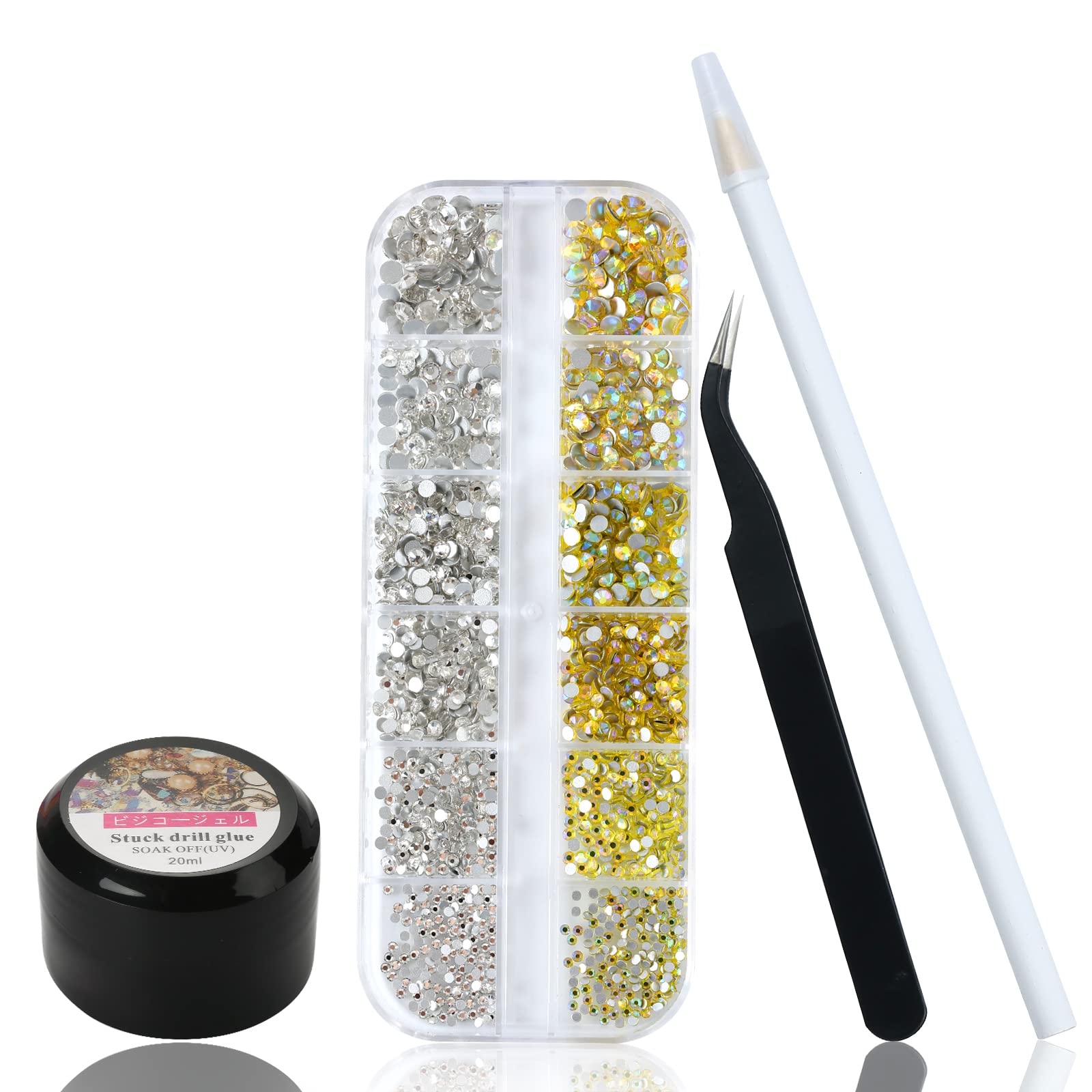 1500PCS Flat Back Nail Rhinestones Kit - 6 Sizes Crystal Nail Gems with 20ML Nail Glue, Dotting Pen & Tweezer for DIY Nail Art, Manicure, Pedicure and Craft Decoration