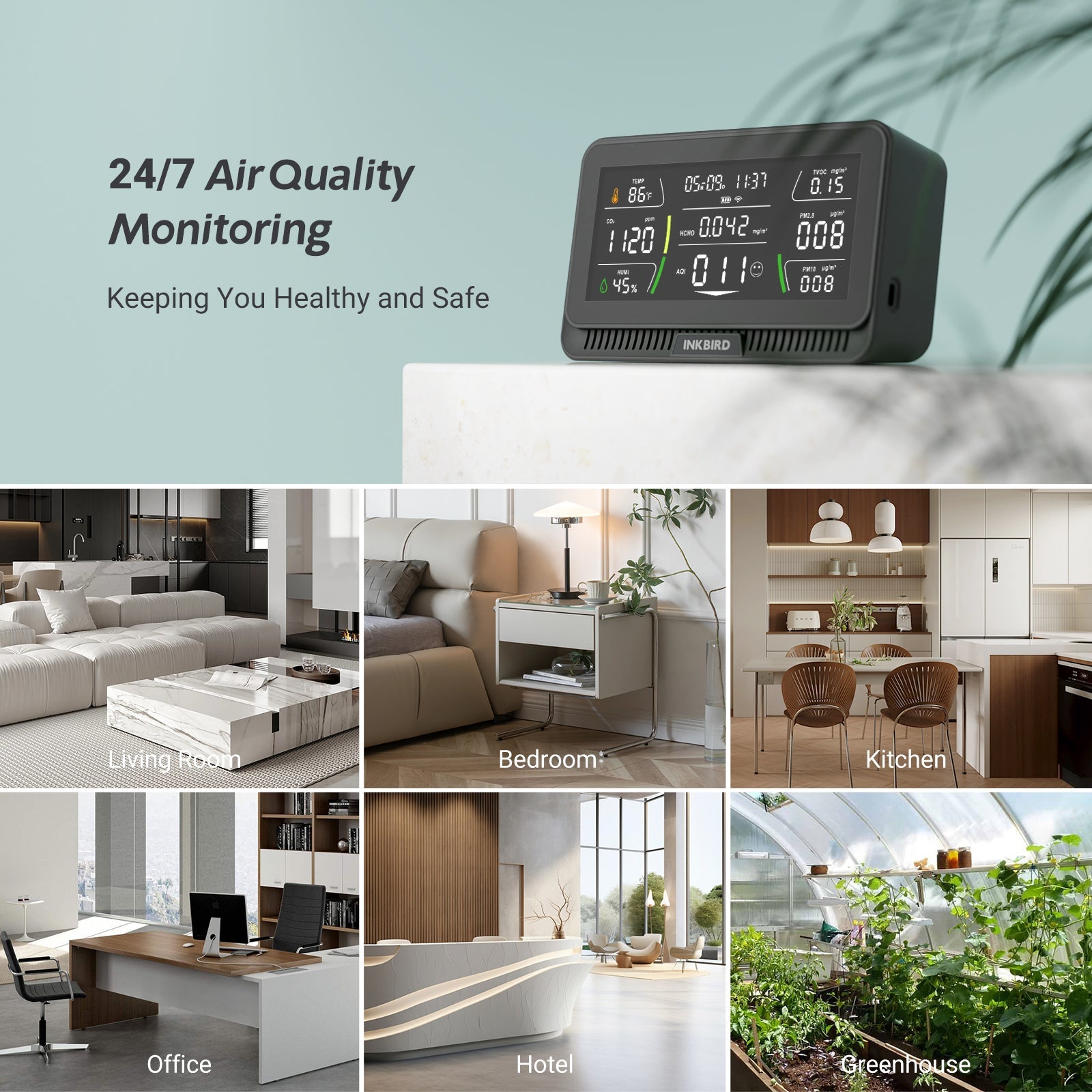 10-in-1 Wireless Air Quality Monitor IAQM 129W - Portable Indoor Air Pollution Detector for Home, Office & Travel | Measures PM2.5, CO2, Temperature & Humidity